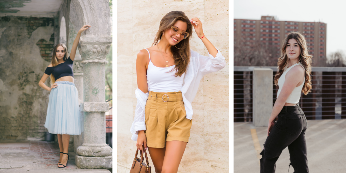 Four Types of Women in Crop Tops and Skirts