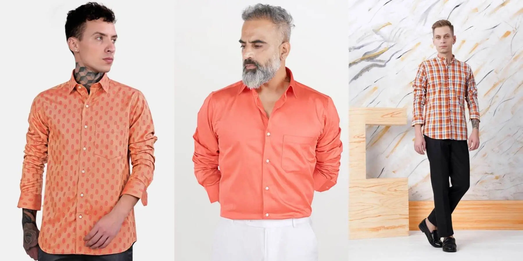 orange dress shirt what color pants Indochino Men's Custom Glynn Brushed Melange Rust Casual Red Shirt