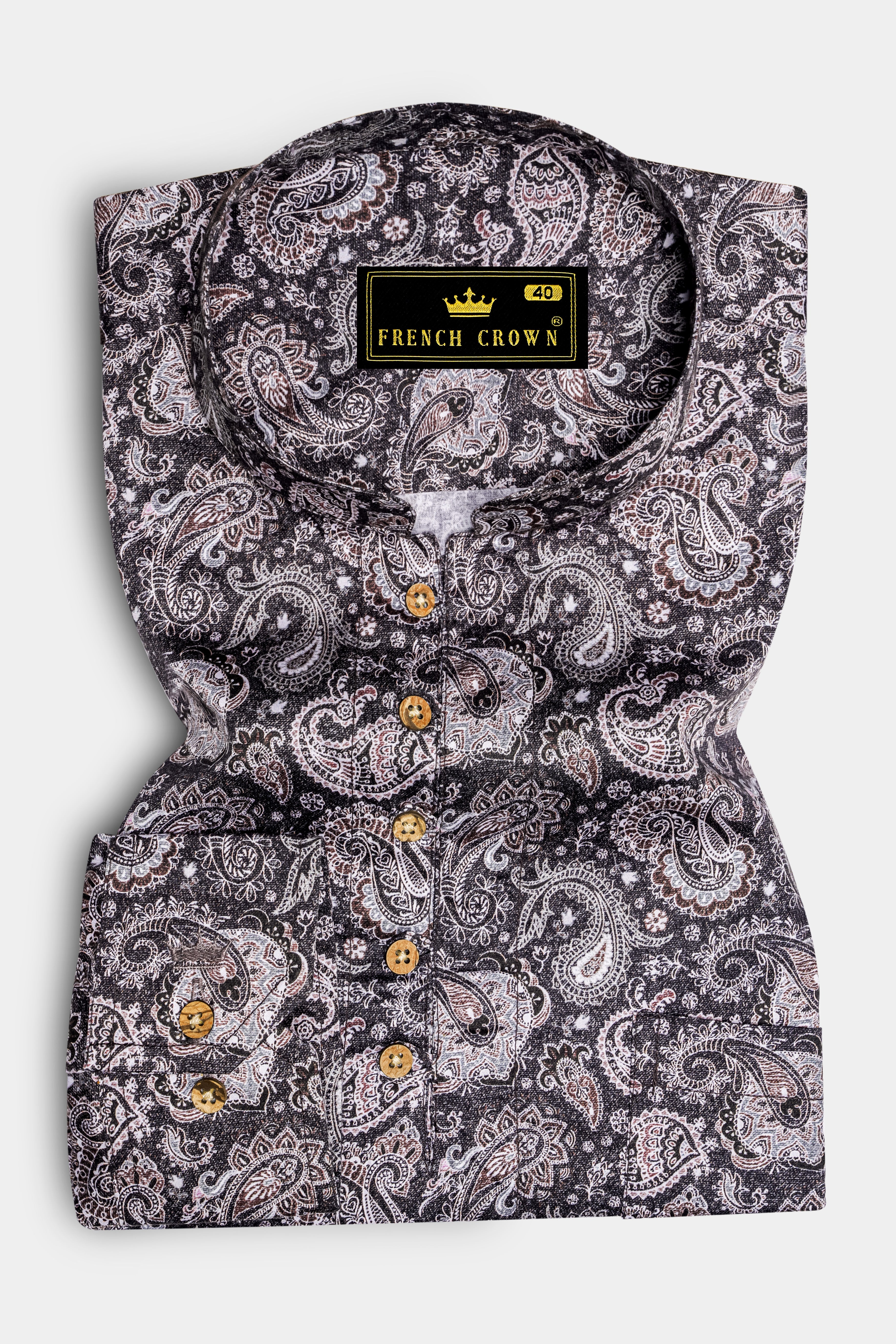 Tuna Gray and Copper Paisley Printed Super Soft Premium Cotton Kurta Shirt