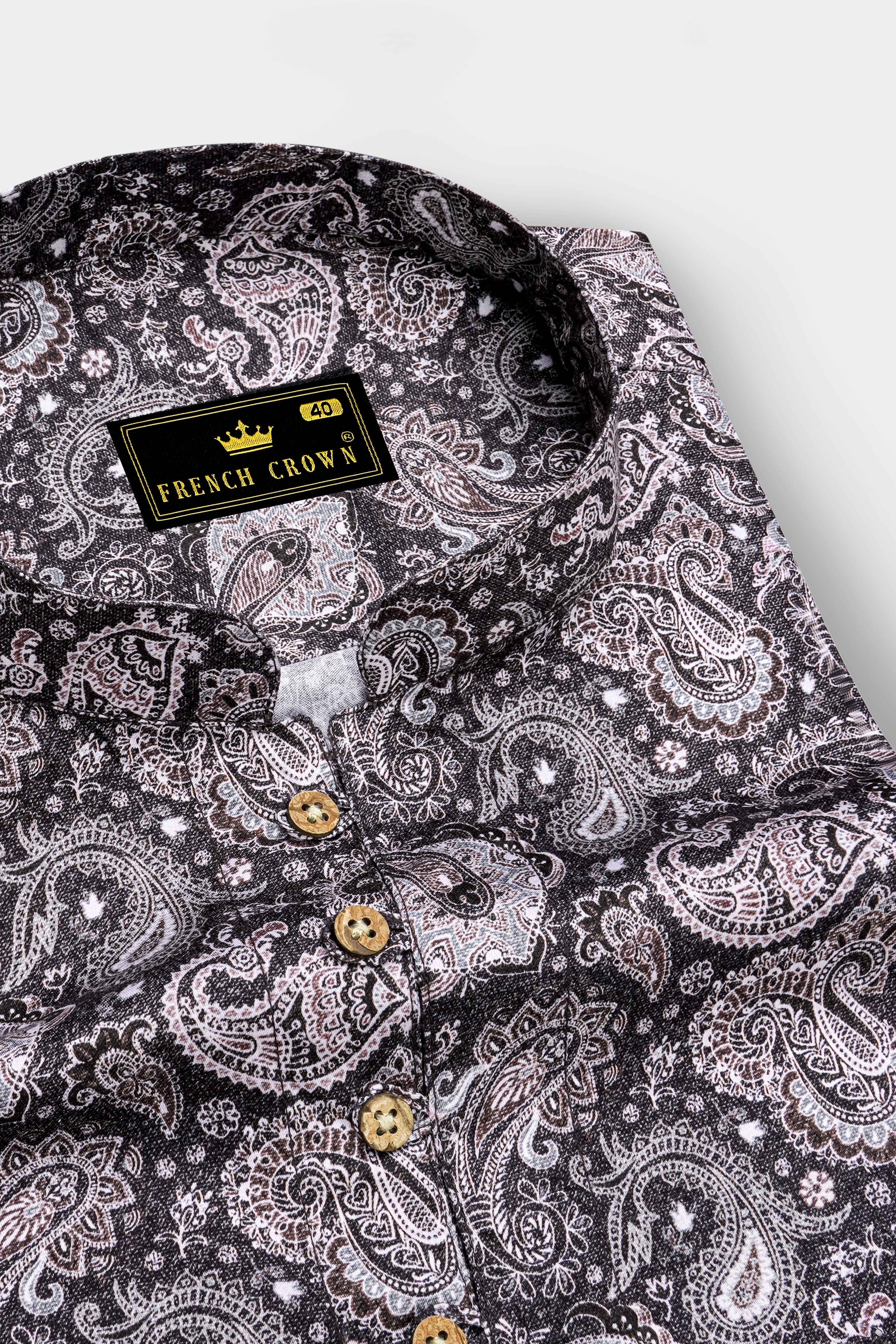 Tuna Gray and Copper Paisley Printed Super Soft Premium Cotton Kurta Shirt