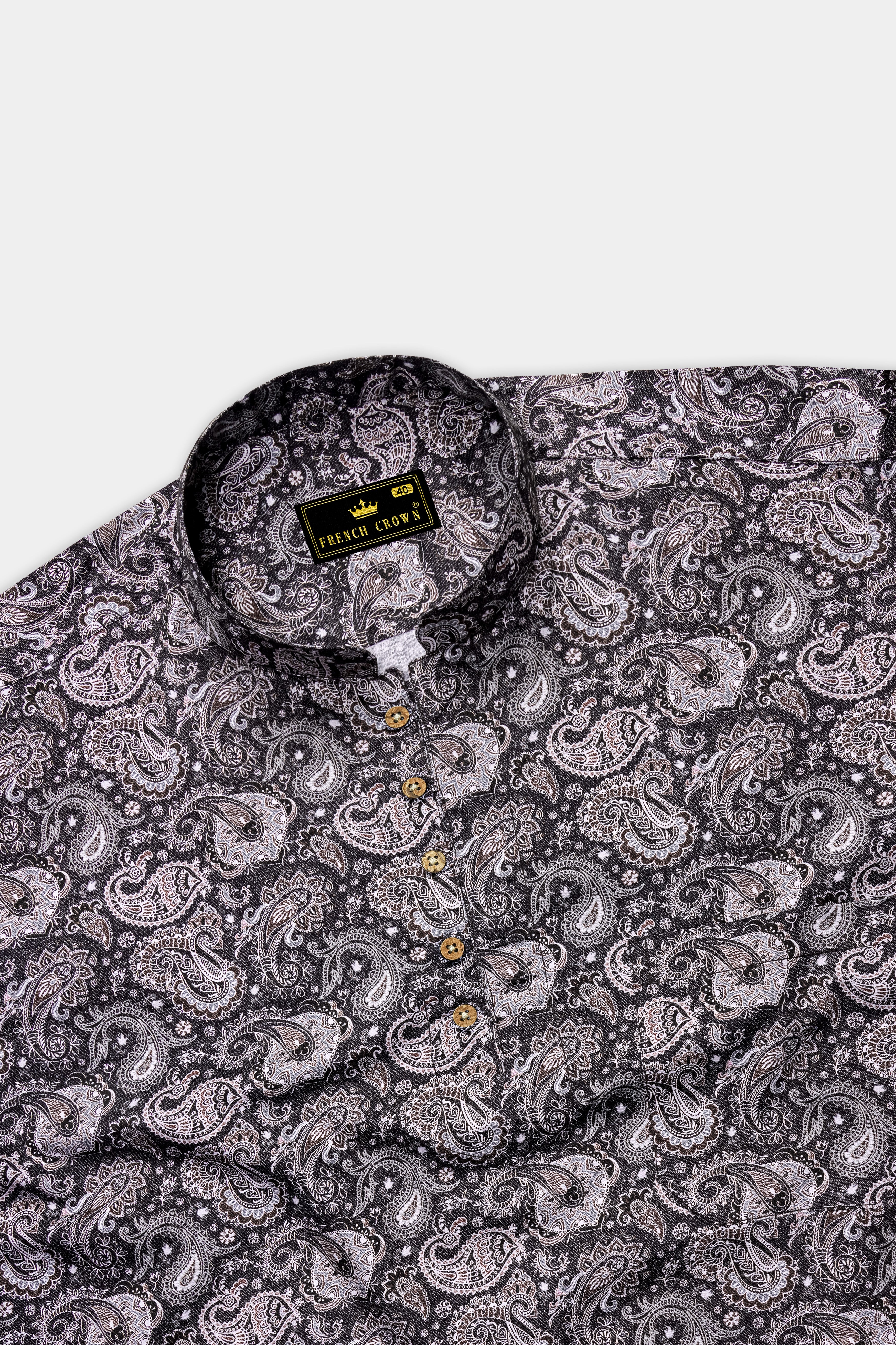 Tuna Gray and Copper Paisley Printed Super Soft Premium Cotton Kurta Shirt