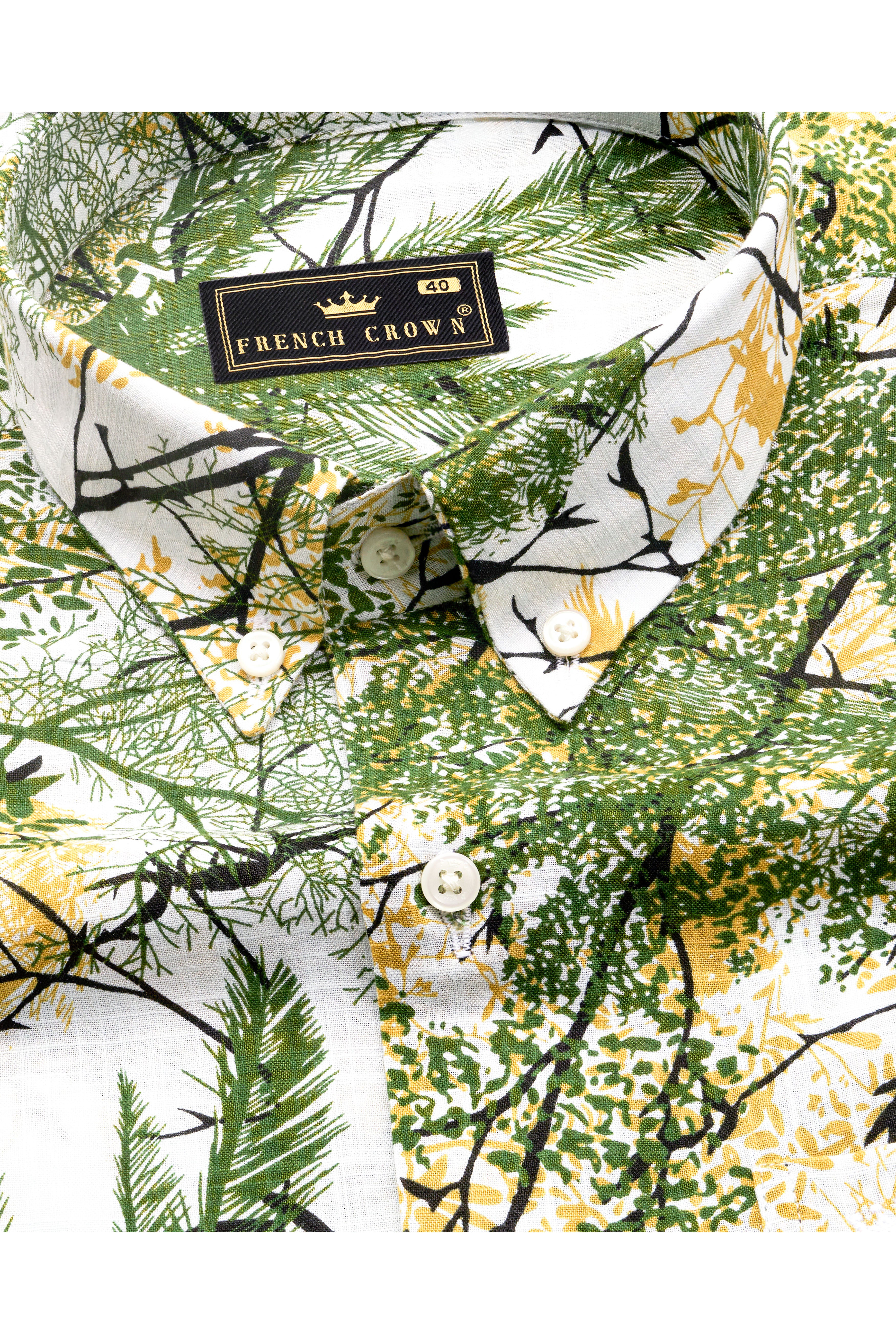 Bright White and Killarney Green Printed Lightweight Oversized Premium Cotton Shirt