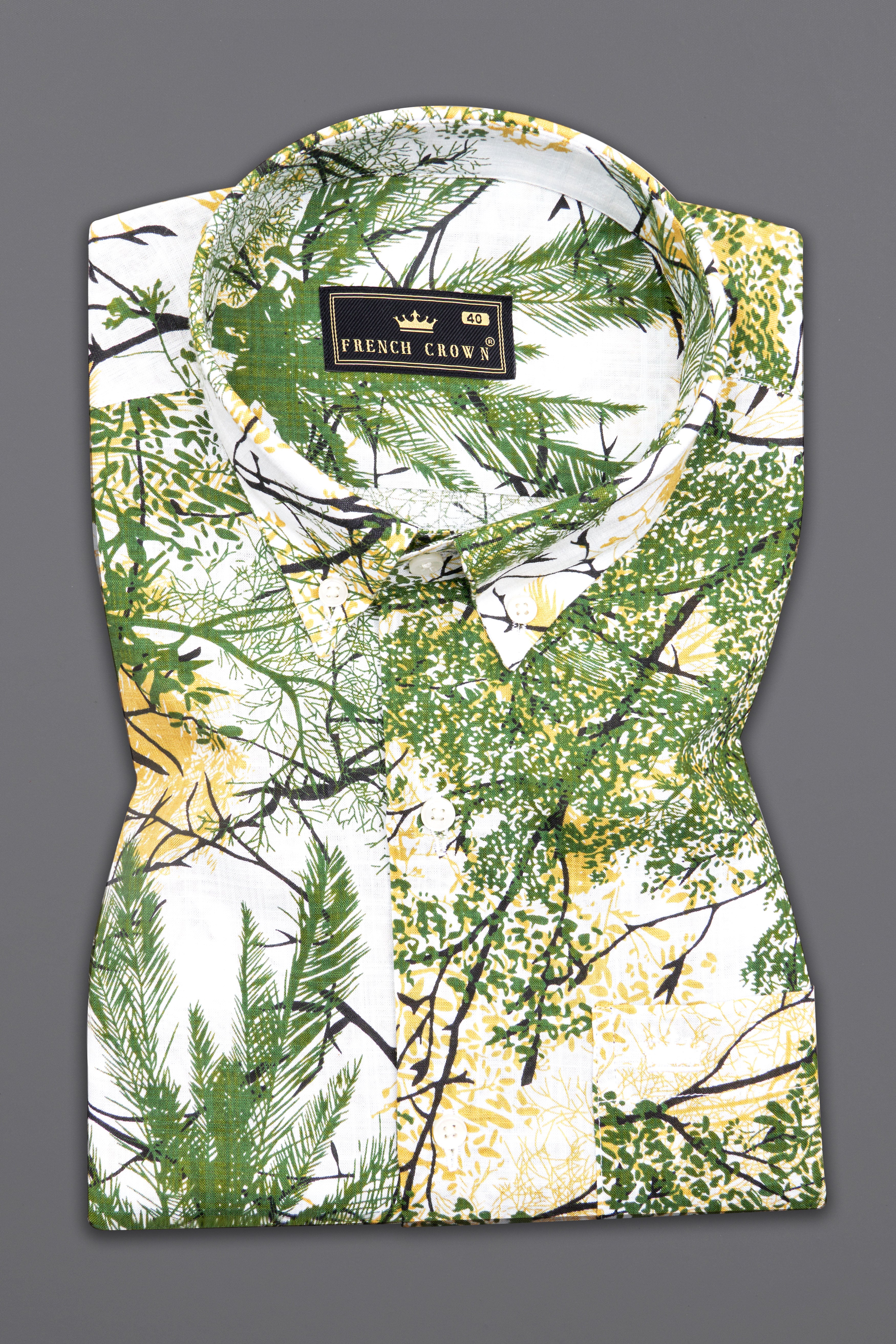 Bright White and Killarney Green Printed Lightweight Oversized Premium Cotton Shirt