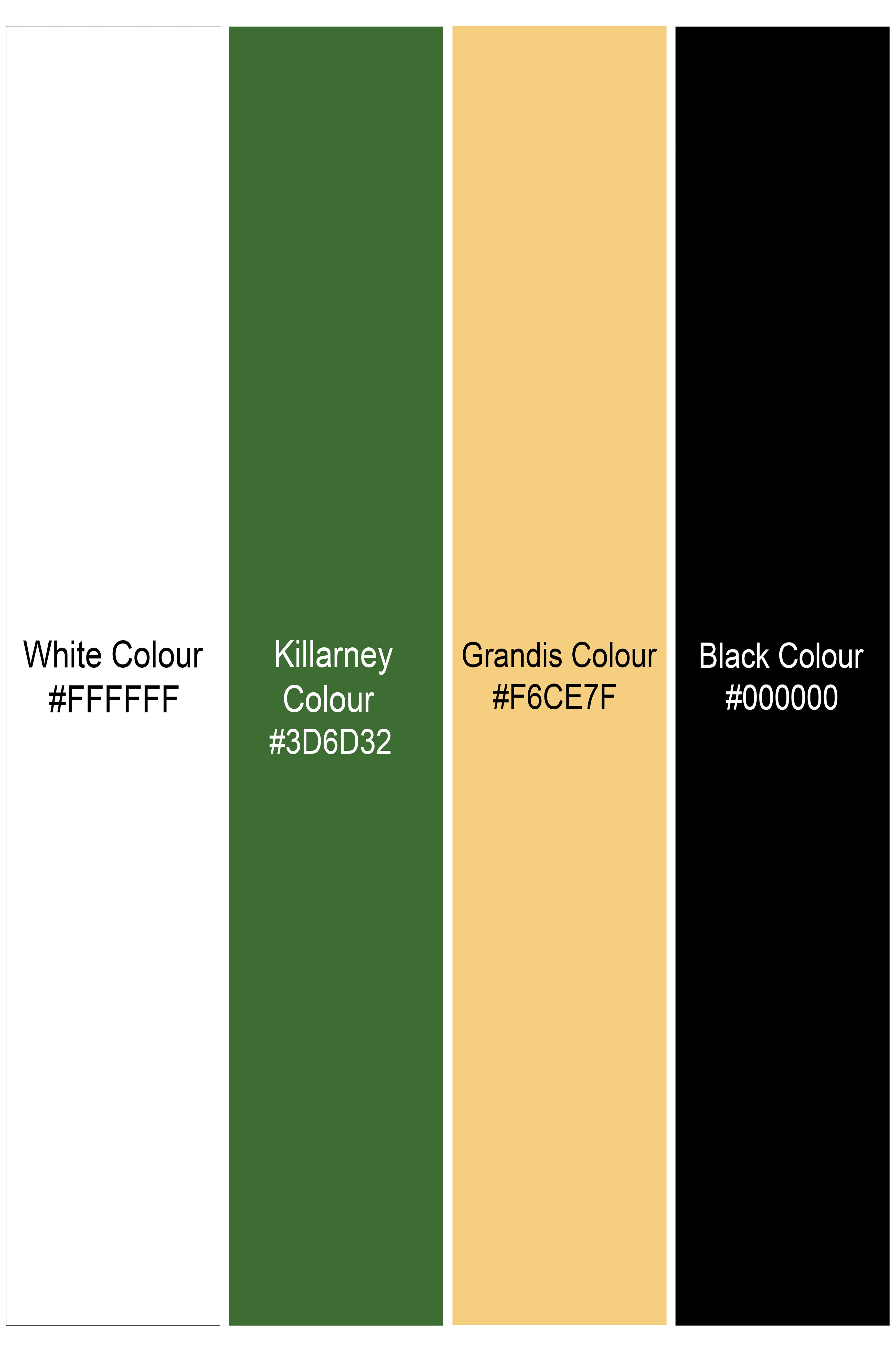 Bright White and Killarney Green Printed Lightweight Oversized Premium Cotton Shirt