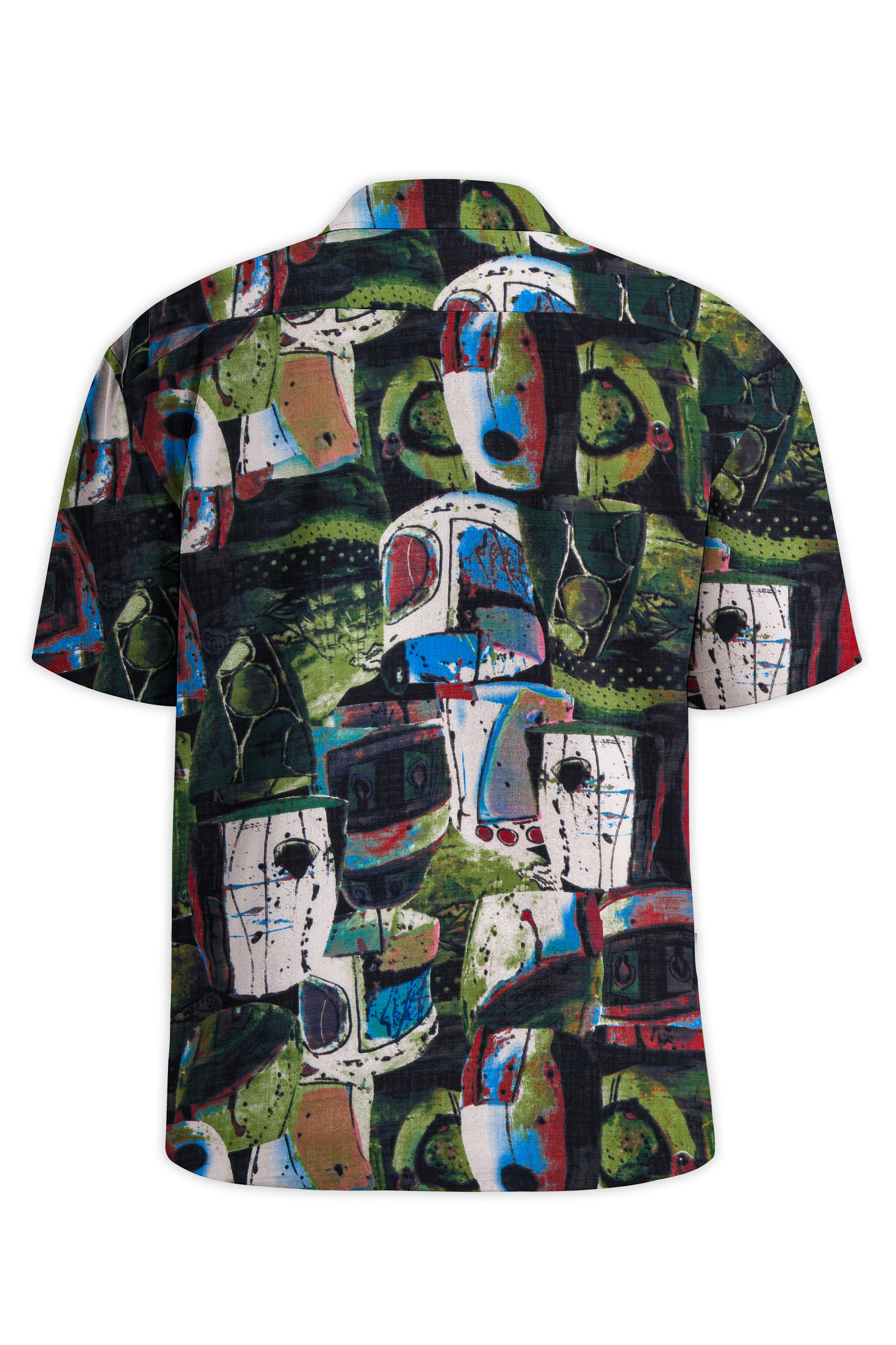 Moss Green and Clay Brown Abstract Printed Lightweight Oversized Premium Cotton Shirt