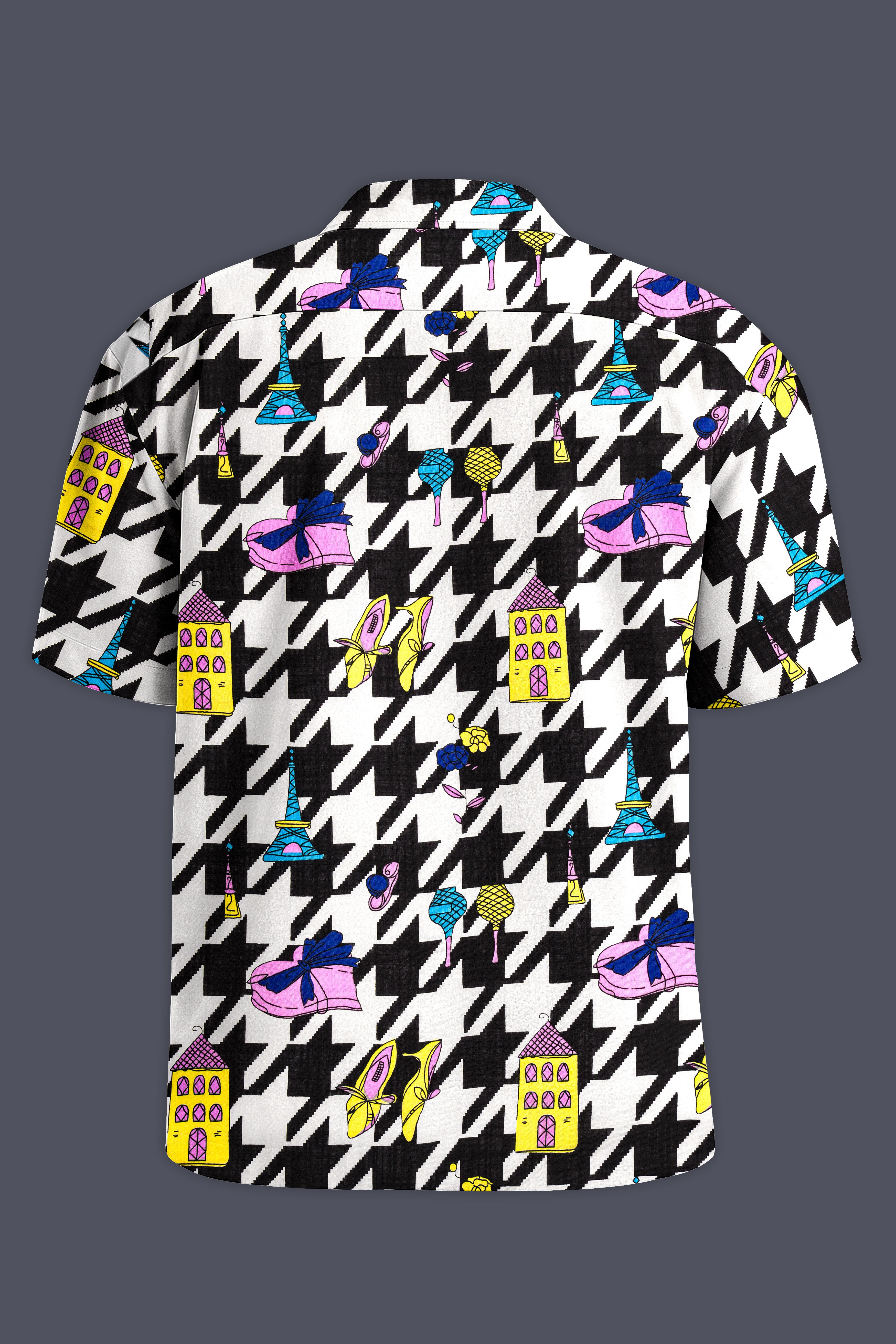 Black & White with Lavender Pink Herringbone Printed Lightweight Oversized Premium Cotton Shirt