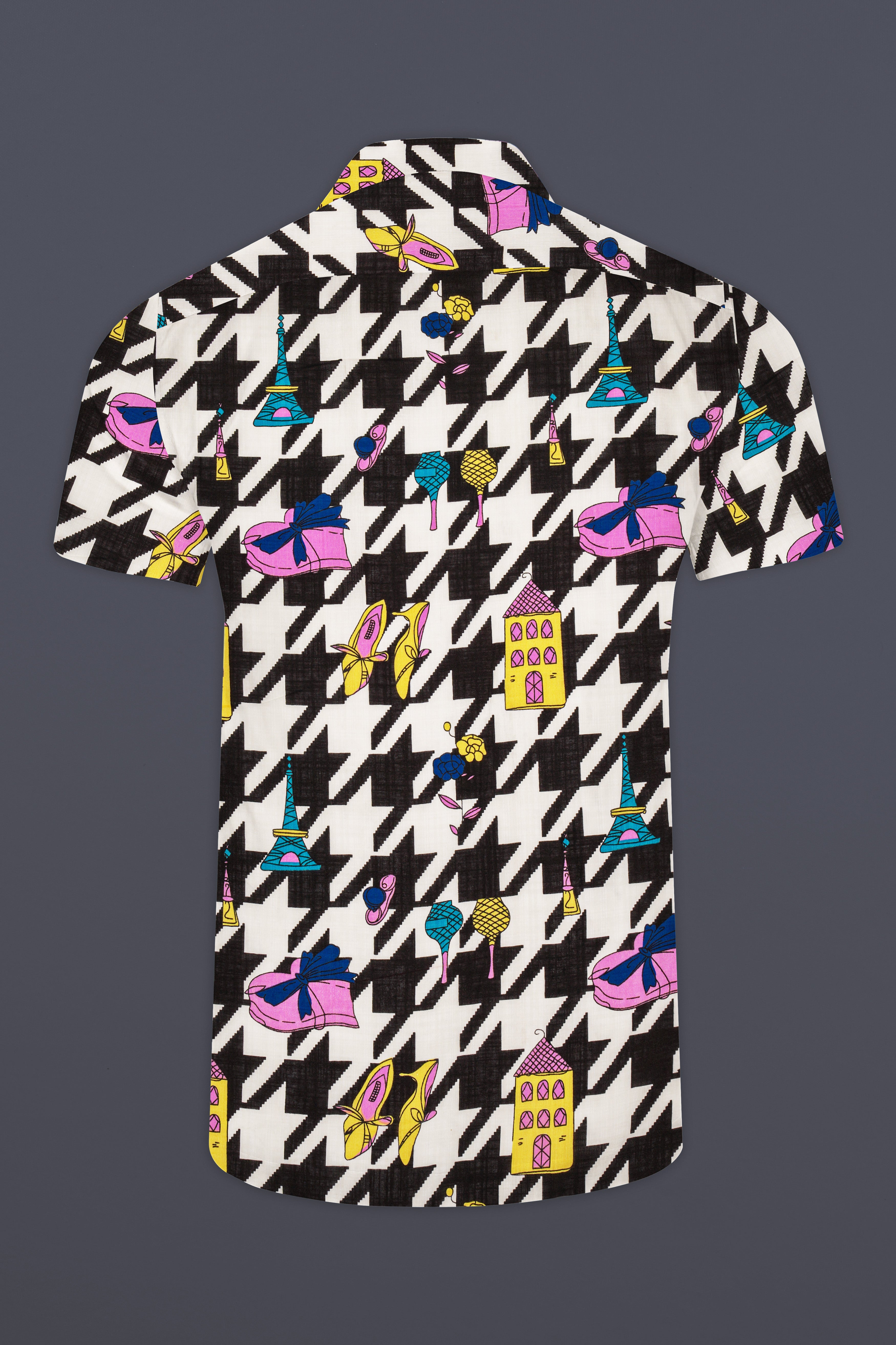 Black & White with Lavender Pink Herringbone Printed Lightweight Oversized Premium Cotton Shirt