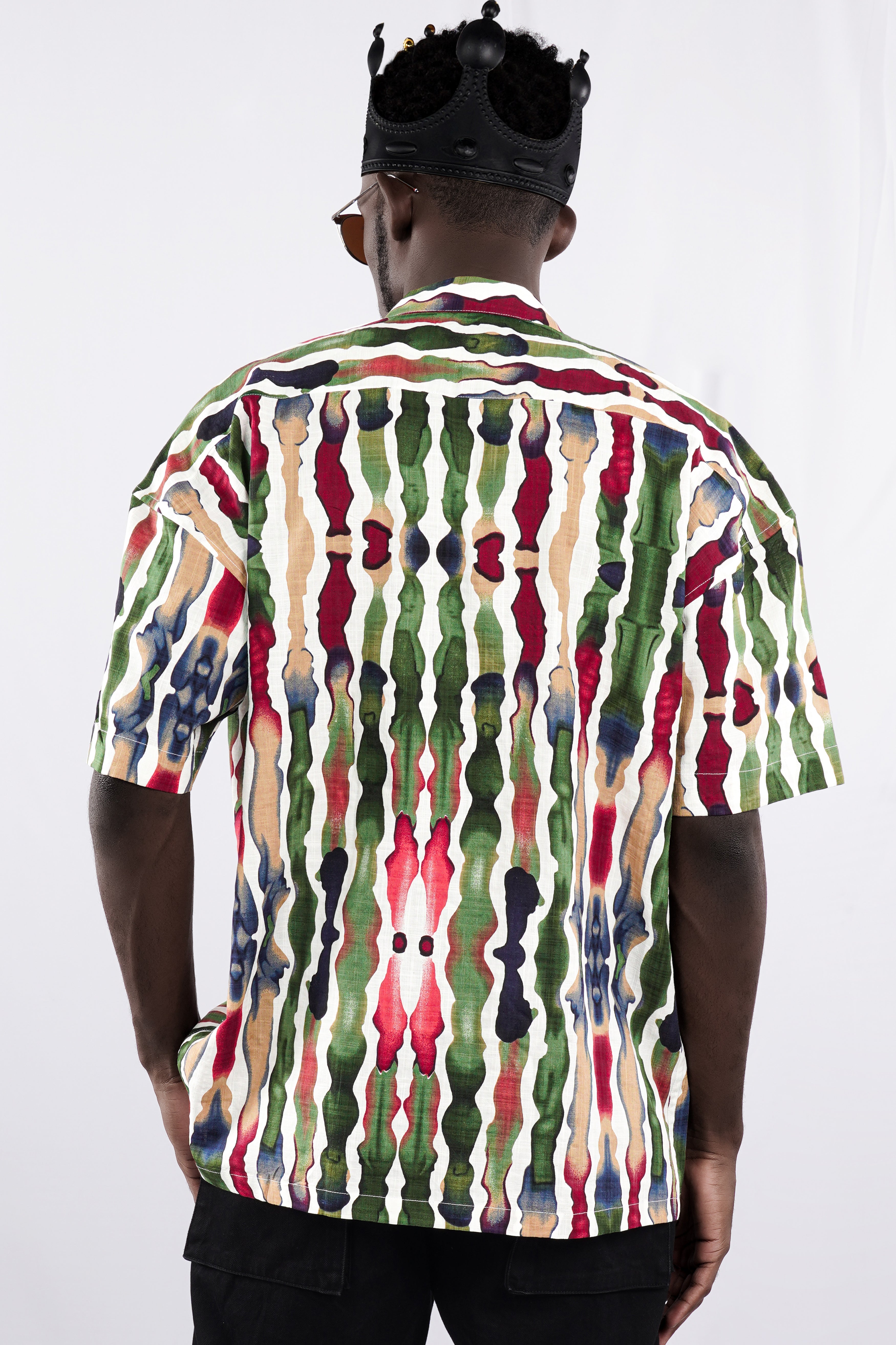 Asparagus Green with Bright White Funky Printed Lightweight Premium Cotton Oversized Shirt 10029-CC-OSS-SS-38,10029-CC-OSS-SS-39,10029-CC-OSS-SS-40,10029-CC-OSS-SS-42,10029-CC-OSS-SS-44,10029-CC-OSS-SS-46,10029-CC-OSS-SS-48,10029-CC-OSS-SS-50,10029-CC-OSS-SS-52