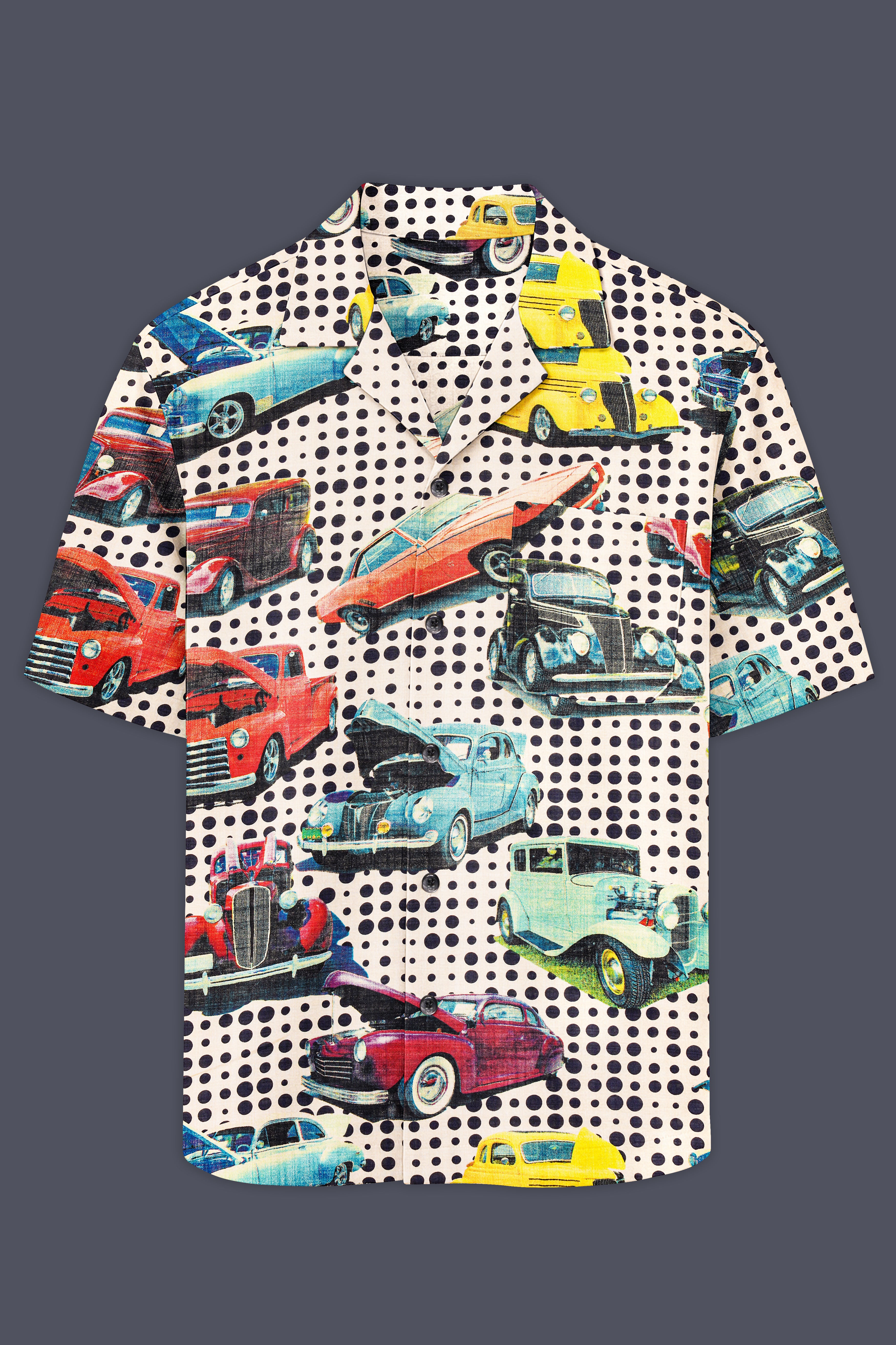 Merino Cream and Grapefruit Red Funky Printed Lightweight Oversized Premium Cotton Shirt