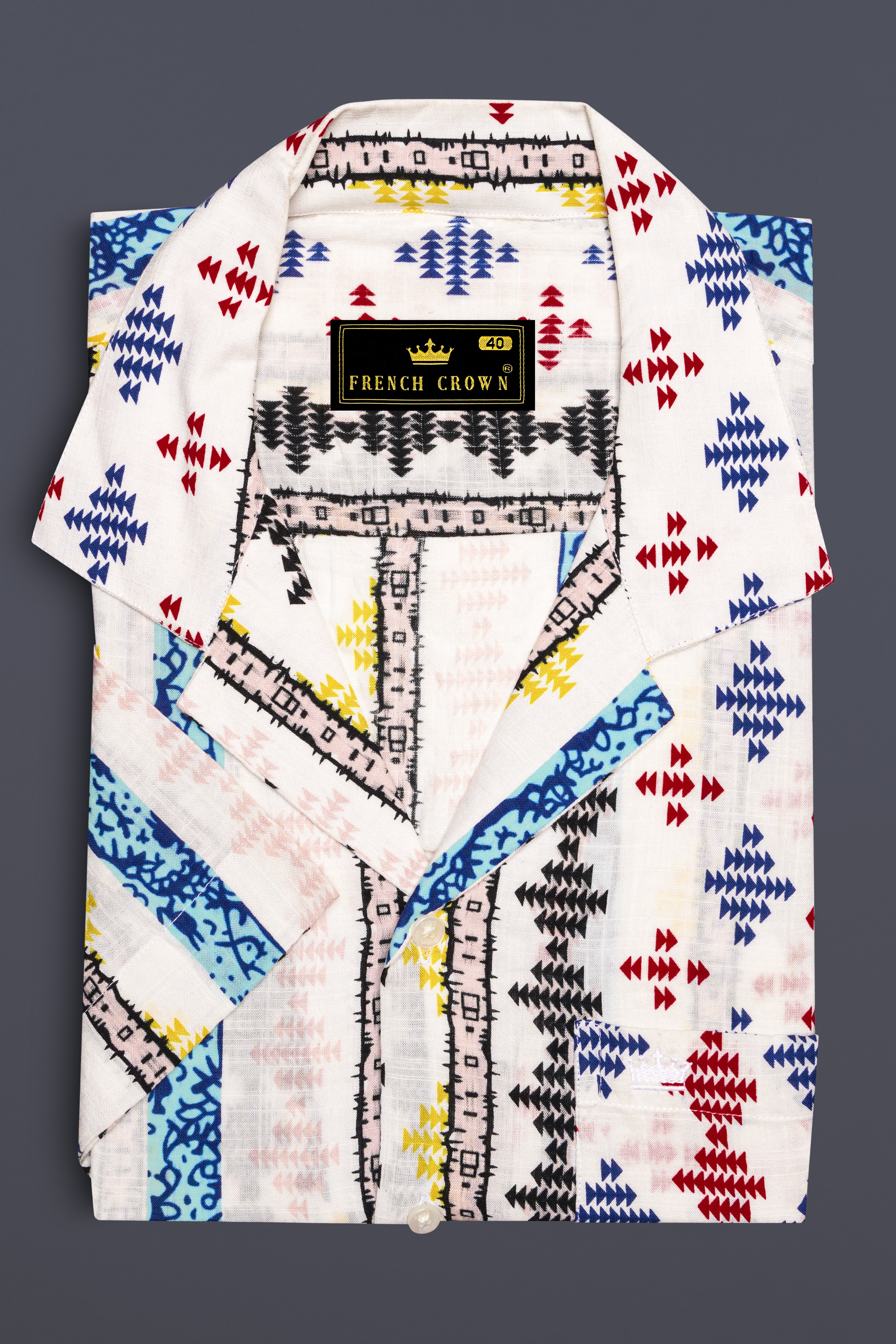 Bright White with Cherry Red and Cobalt Blue Printed Lightweight Oversized Premium Cotton Shirt