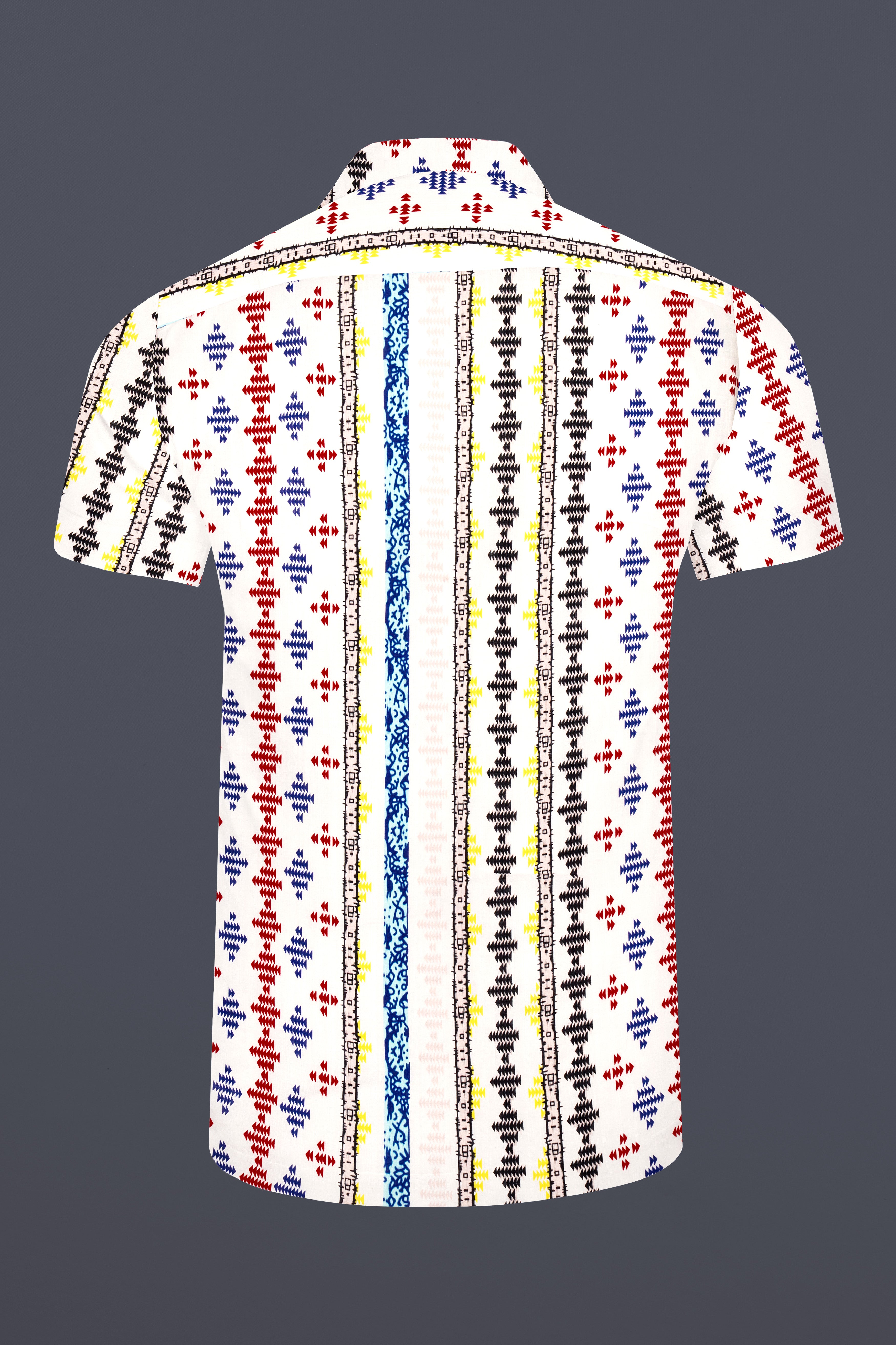 Bright White with Cherry Red and Cobalt Blue Printed Lightweight Oversized Premium Cotton Shirt