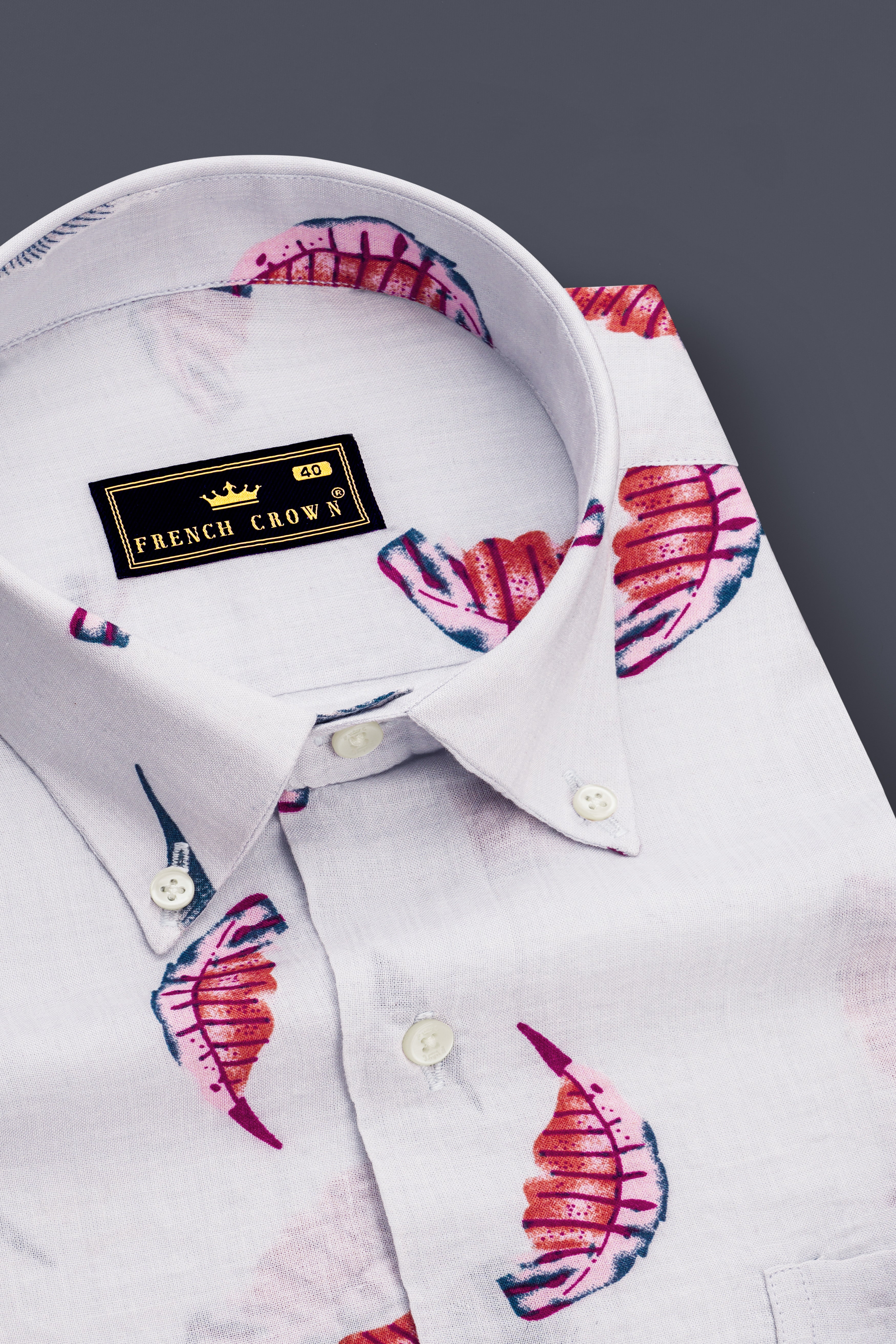 Bright White Leaves Printed Lightweight Premium Cotton Oversized Shirt