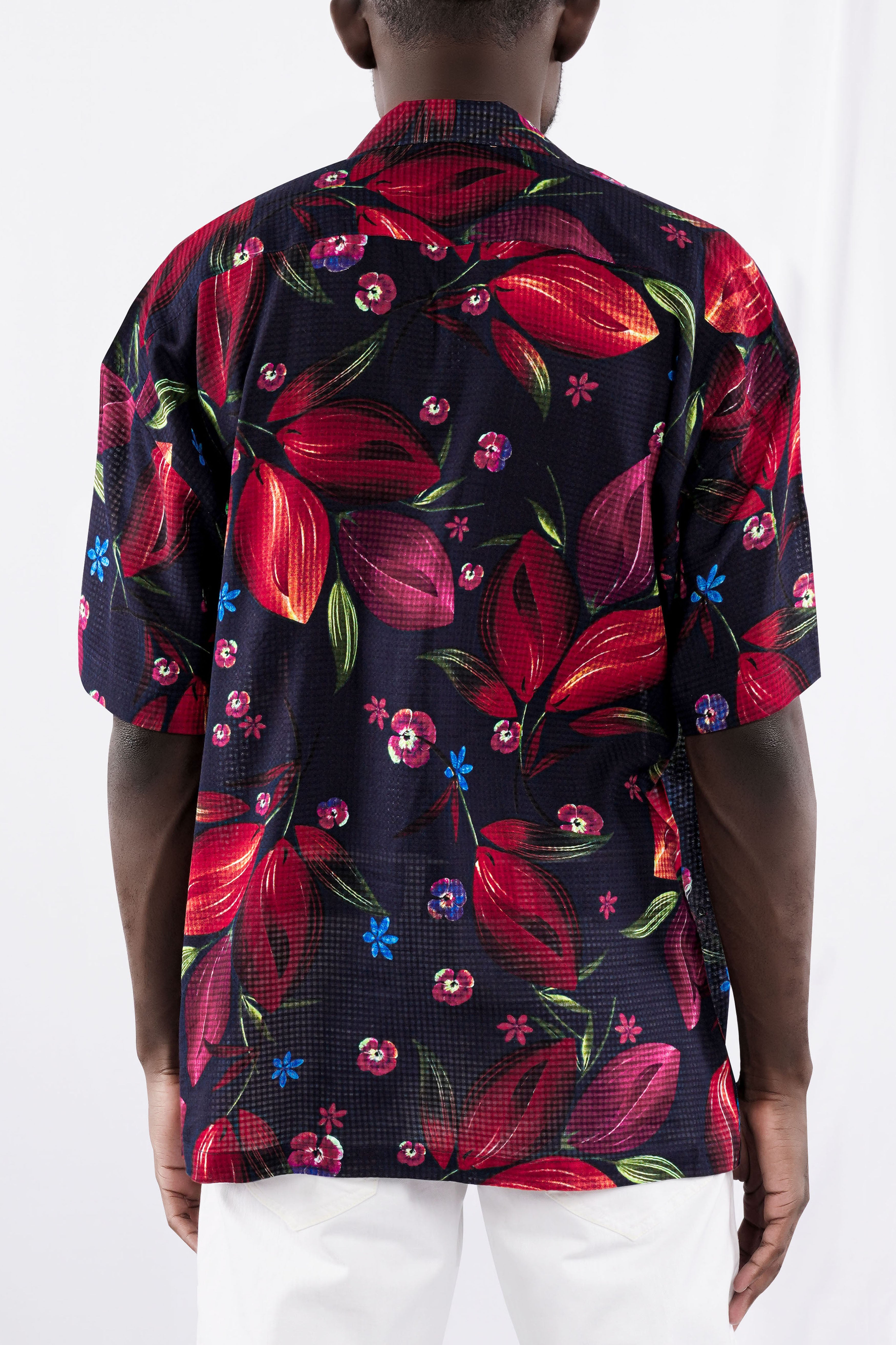 Cinder Blue with Mulberry Wine Floral Printed Lightweight Premium Cotton Oversized Shirt
