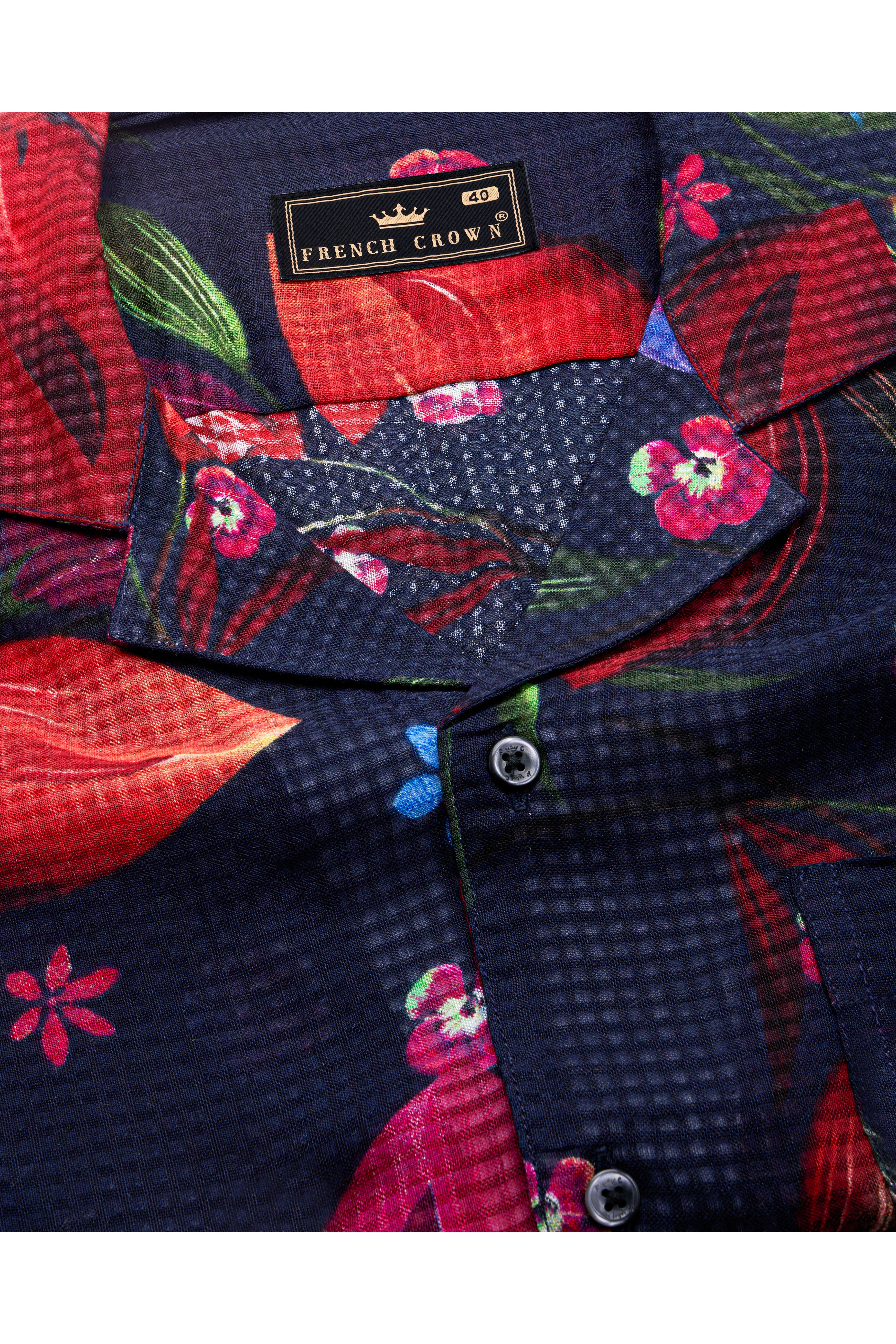 Cinder Blue with Mulberry Wine Floral Printed Lightweight Premium Cotton Oversized Shirt