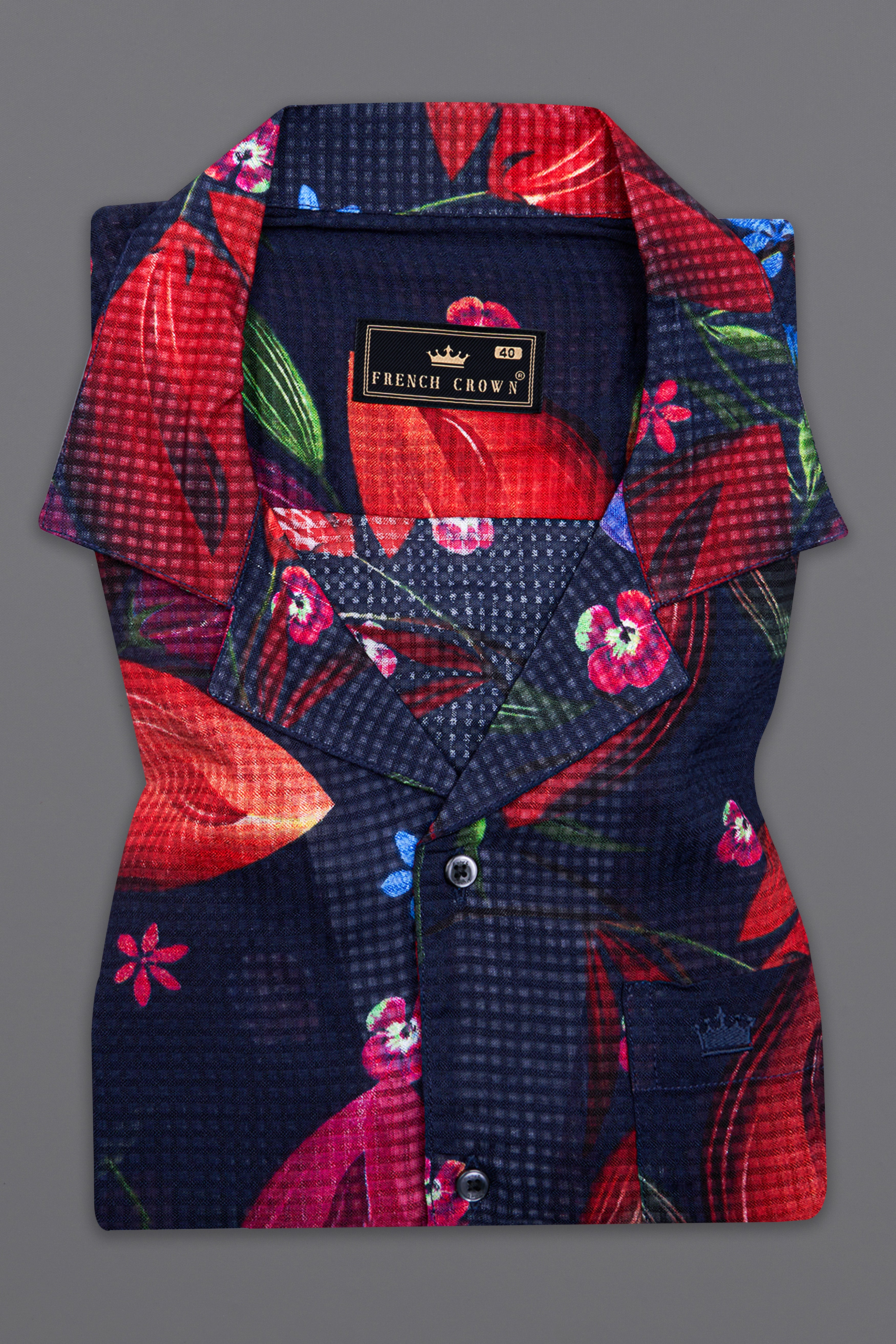 Cinder Blue with Mulberry Wine Floral Printed Lightweight Premium Cotton Oversized Shirt