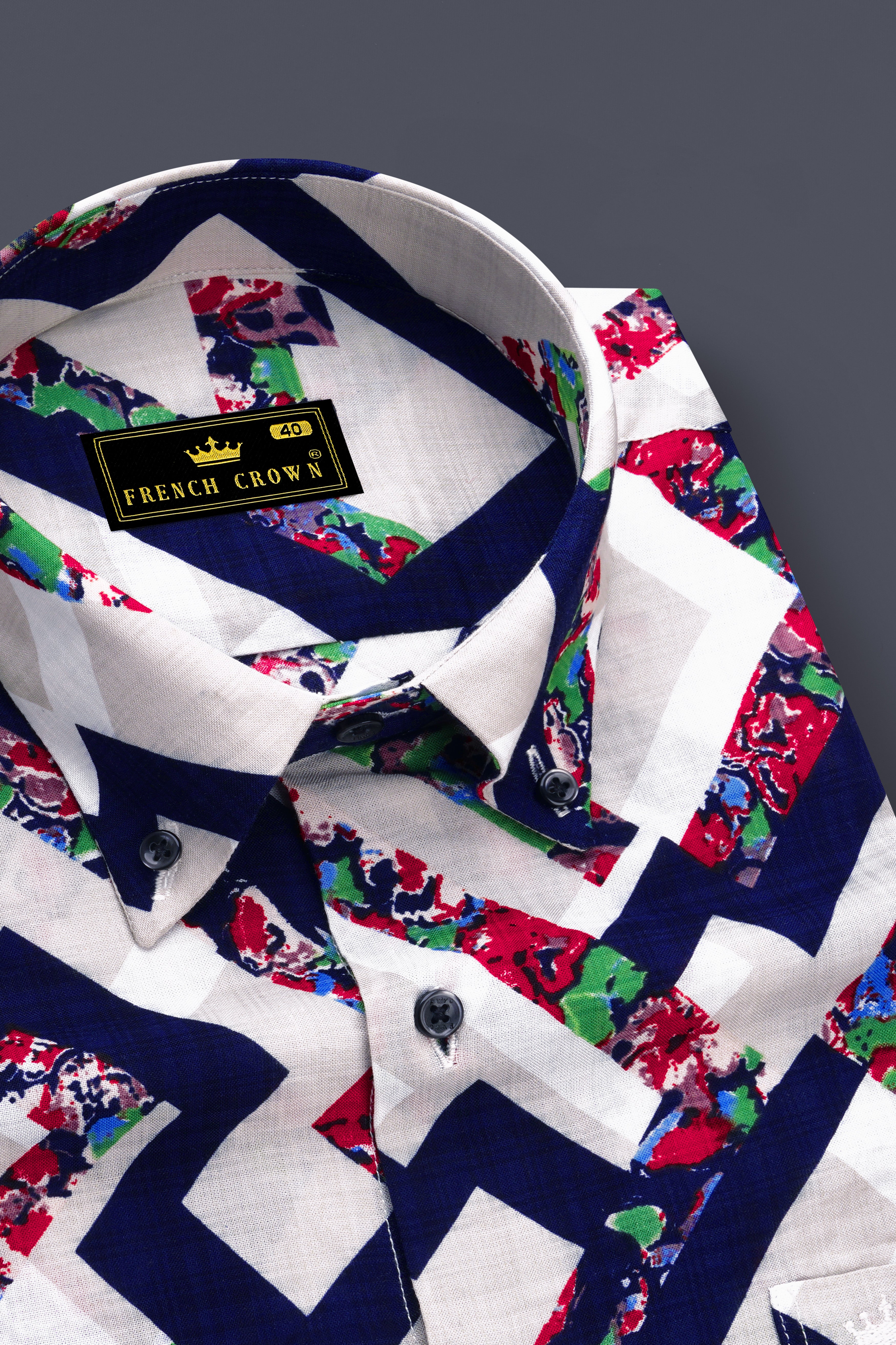 Westar Cream with Bastille Blue Funky Printed Lightweight Premium Cotton Oversized Shirt