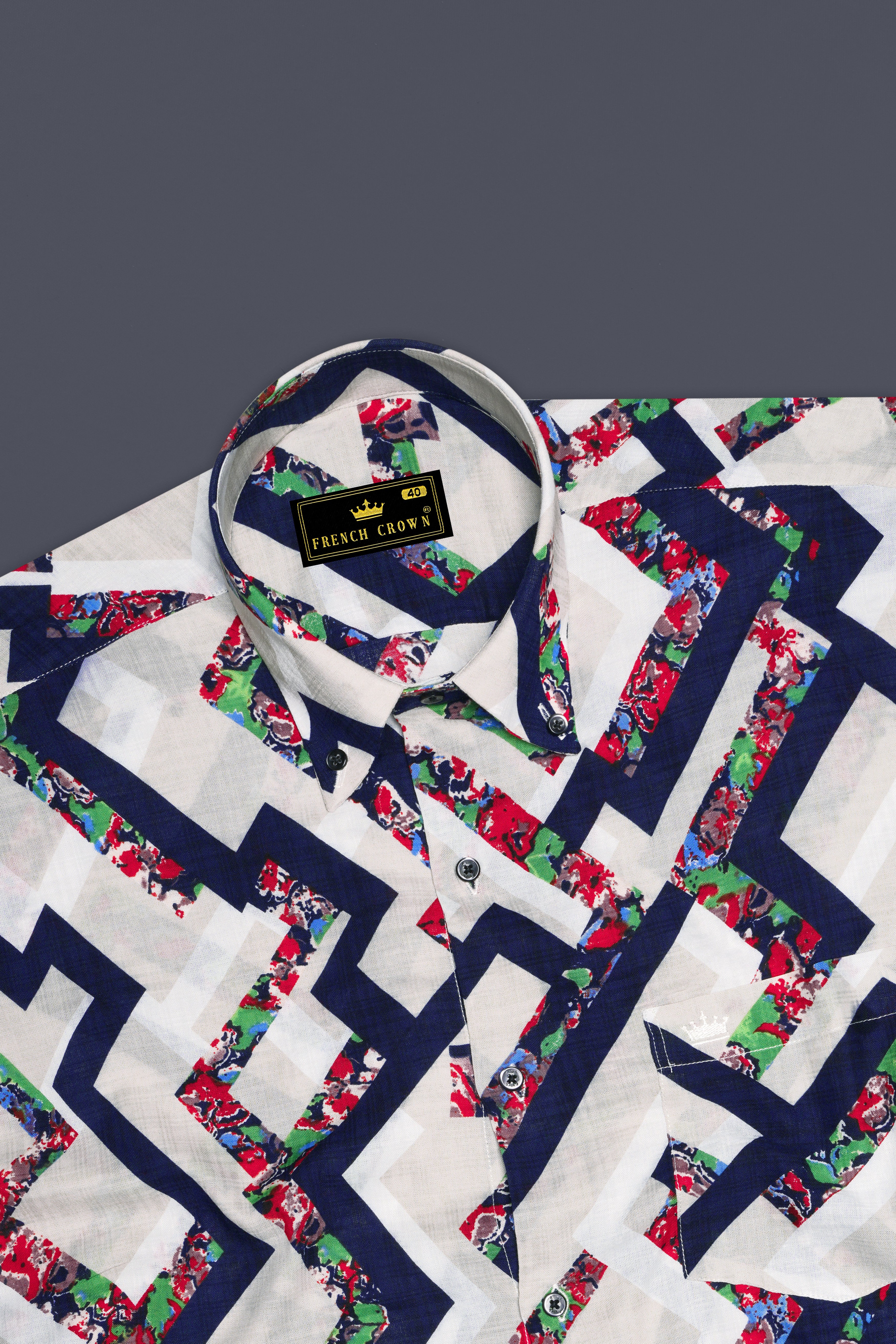 Westar Cream with Bastille Blue Funky Printed Lightweight Premium Cotton Oversized Shirt