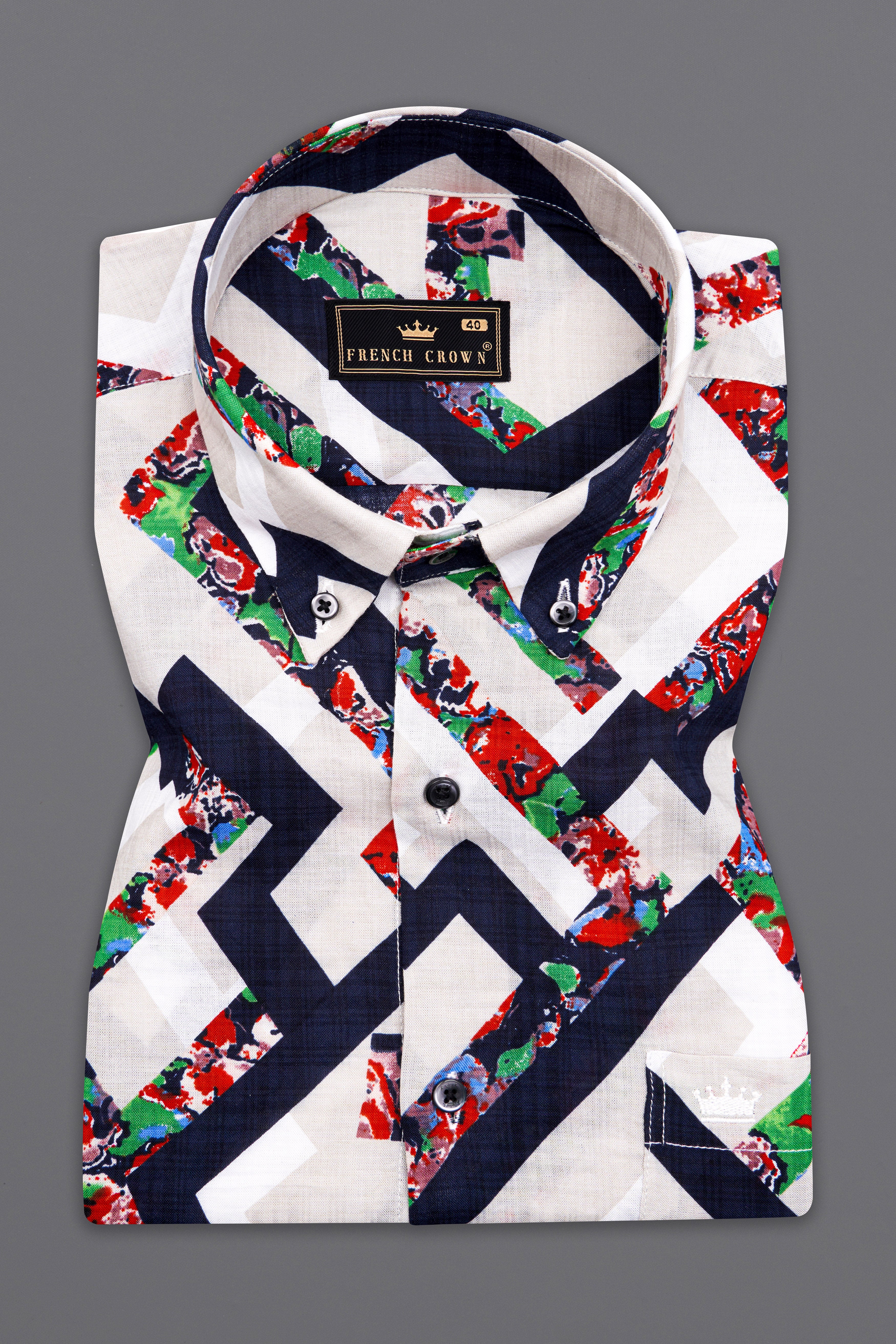 Westar Cream with Bastille Blue Funky Printed Lightweight Premium Cotton Oversized Shirt