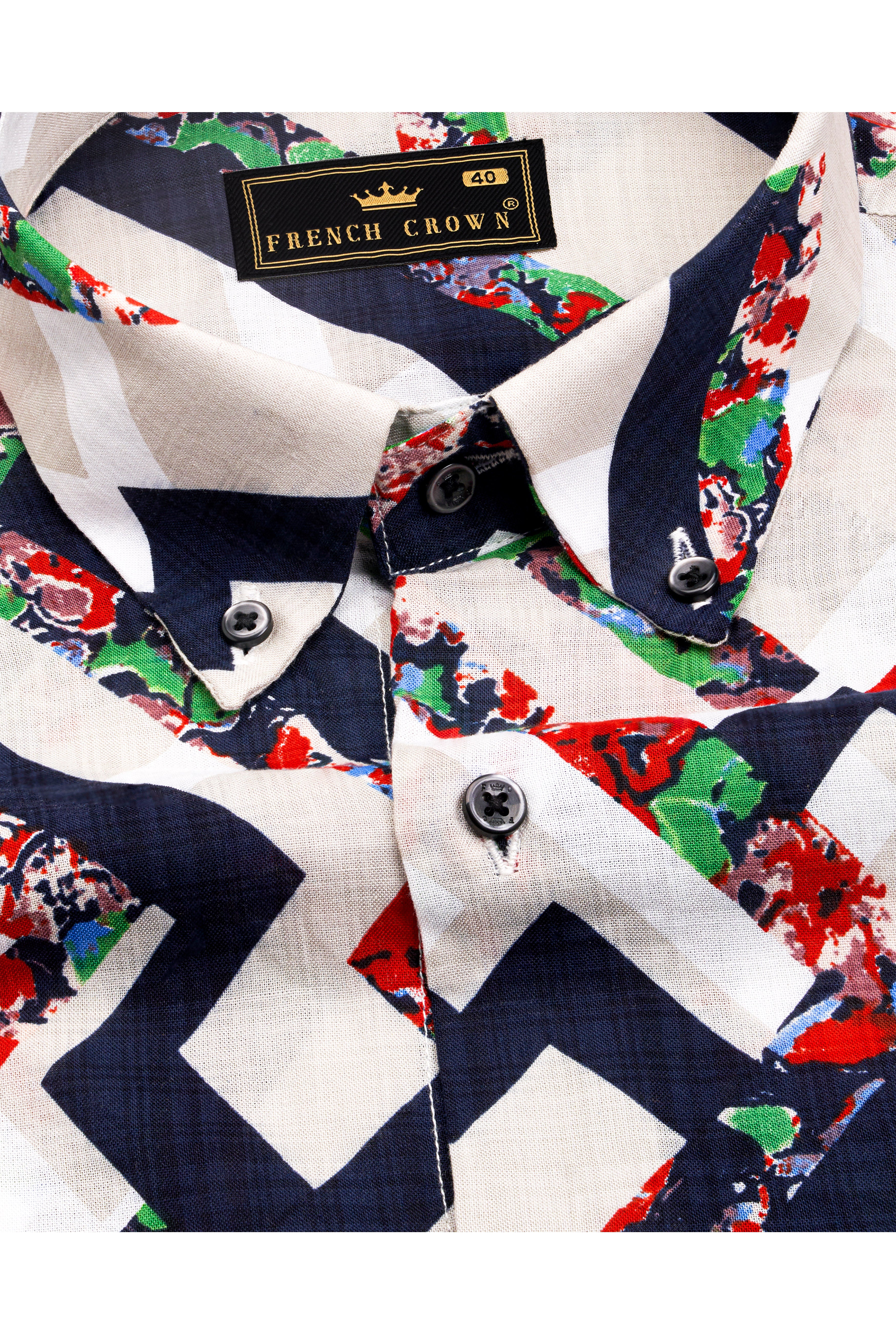 Westar Cream with Bastille Blue Funky Printed Lightweight Premium Cotton Oversized Shirt