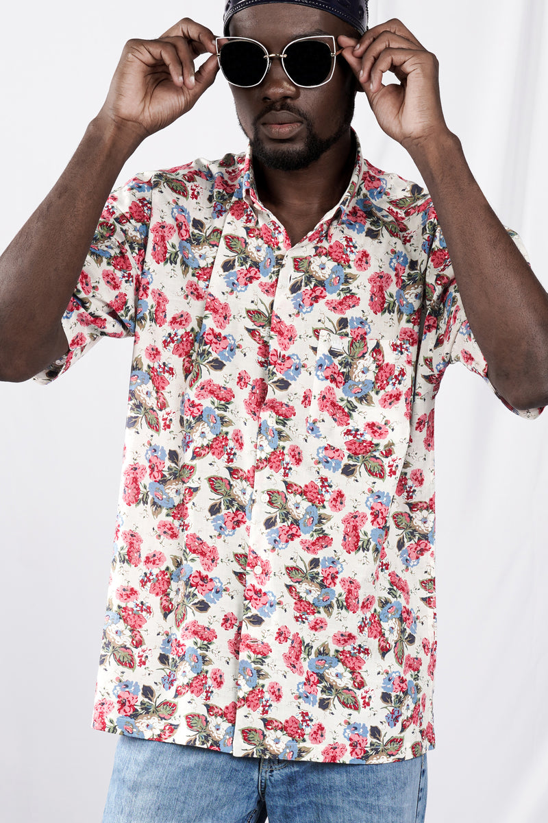 Merino Cream and Cardinal Red Floral Printed Lightweight Premium Cotton Oversized Shirt 10072-BD-OSS-SS-38,10072-BD-OSS-SS-39,10072-BD-OSS-SS-40,10072-BD-OSS-SS-42,10072-BD-OSS-SS-44,10072-BD-OSS-SS-46,10072-BD-OSS-SS-48,10072-BD-OSS-SS-50,10072-BD-OSS-SS-52