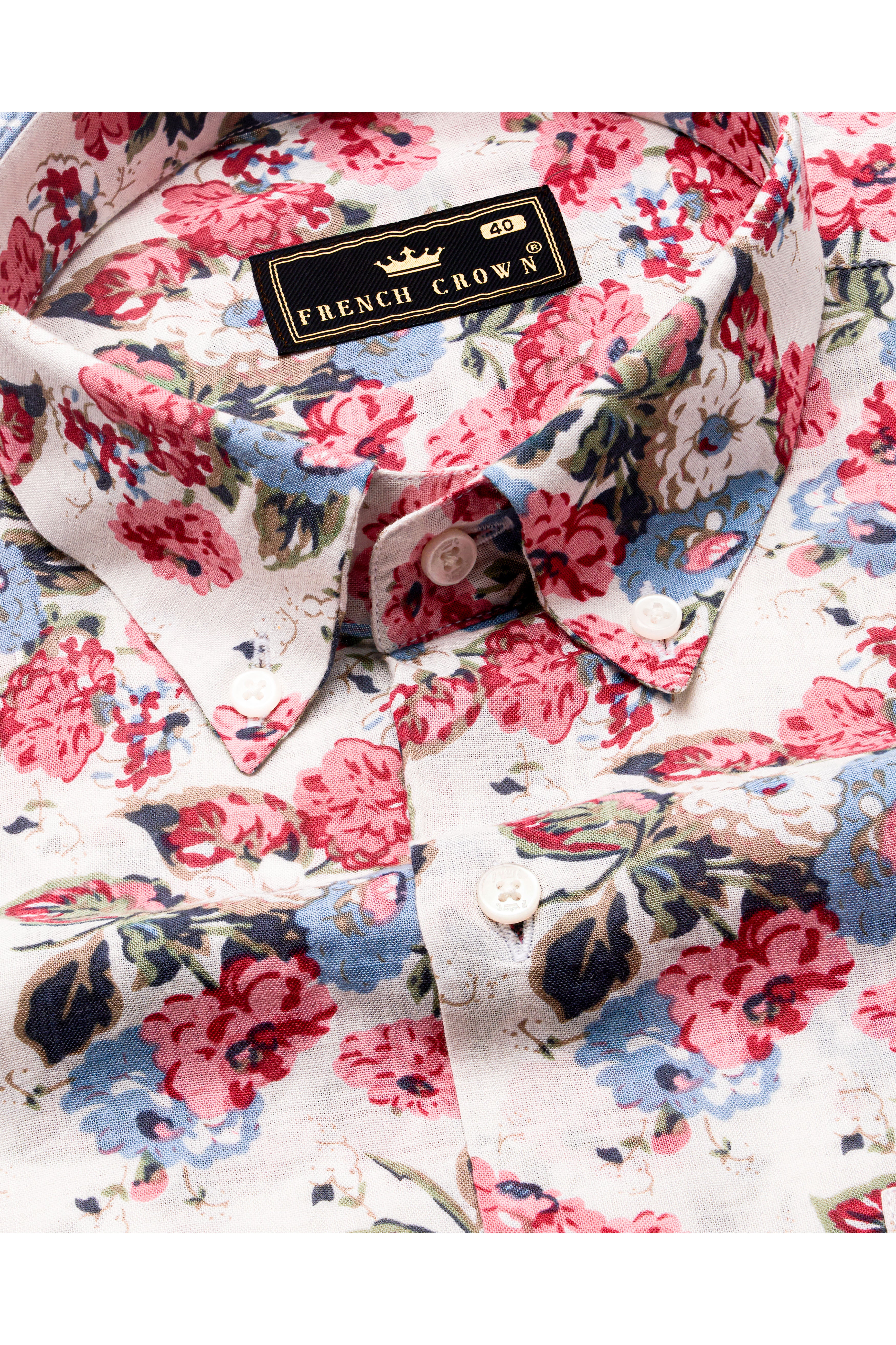 Merino Cream and Cardinal Red Floral Printed Lightweight Premium Cotton Oversized Shirt