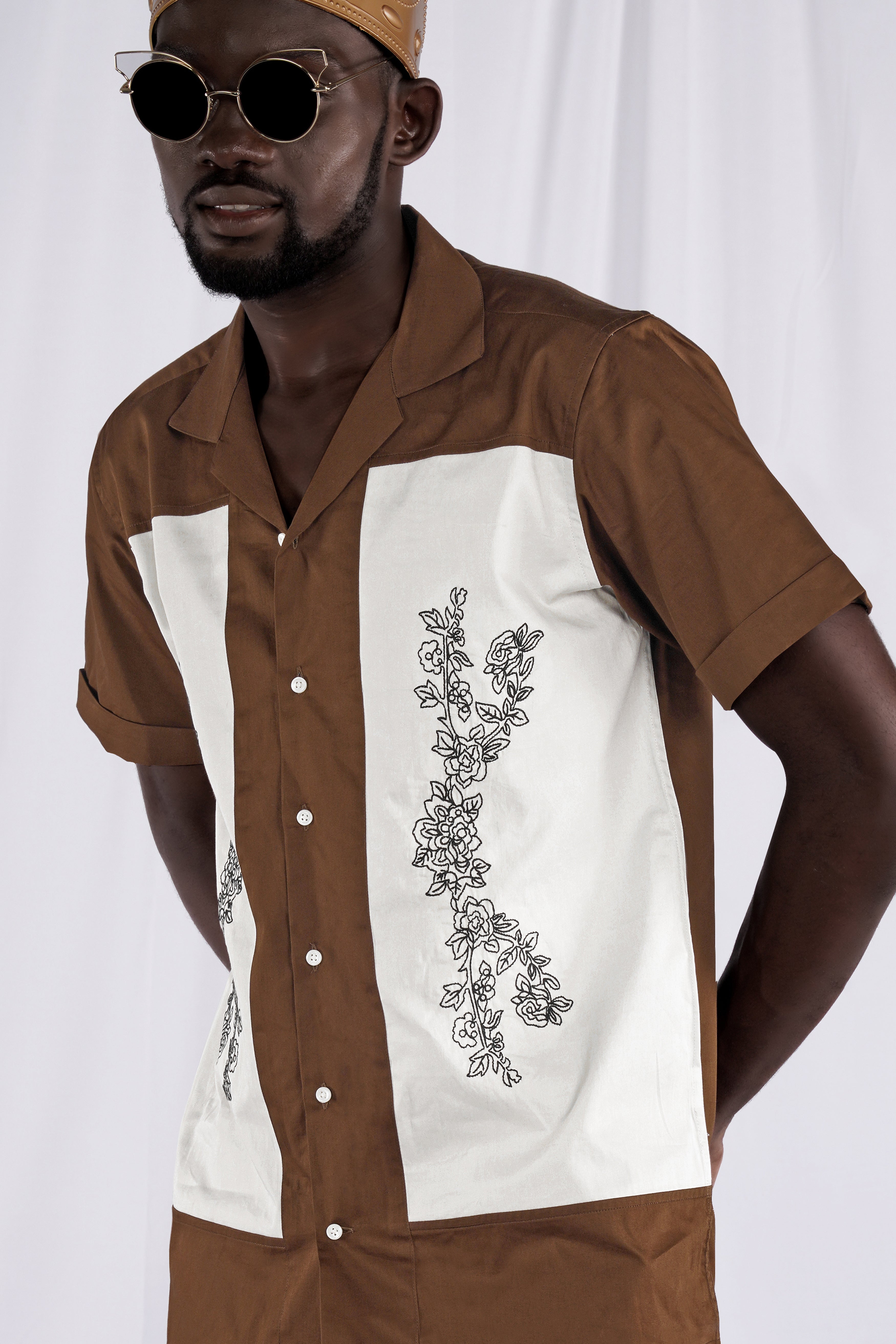 Pickled Bean Brown with Off White Patchwork Super Soft Premium Cotton Designer Shirt