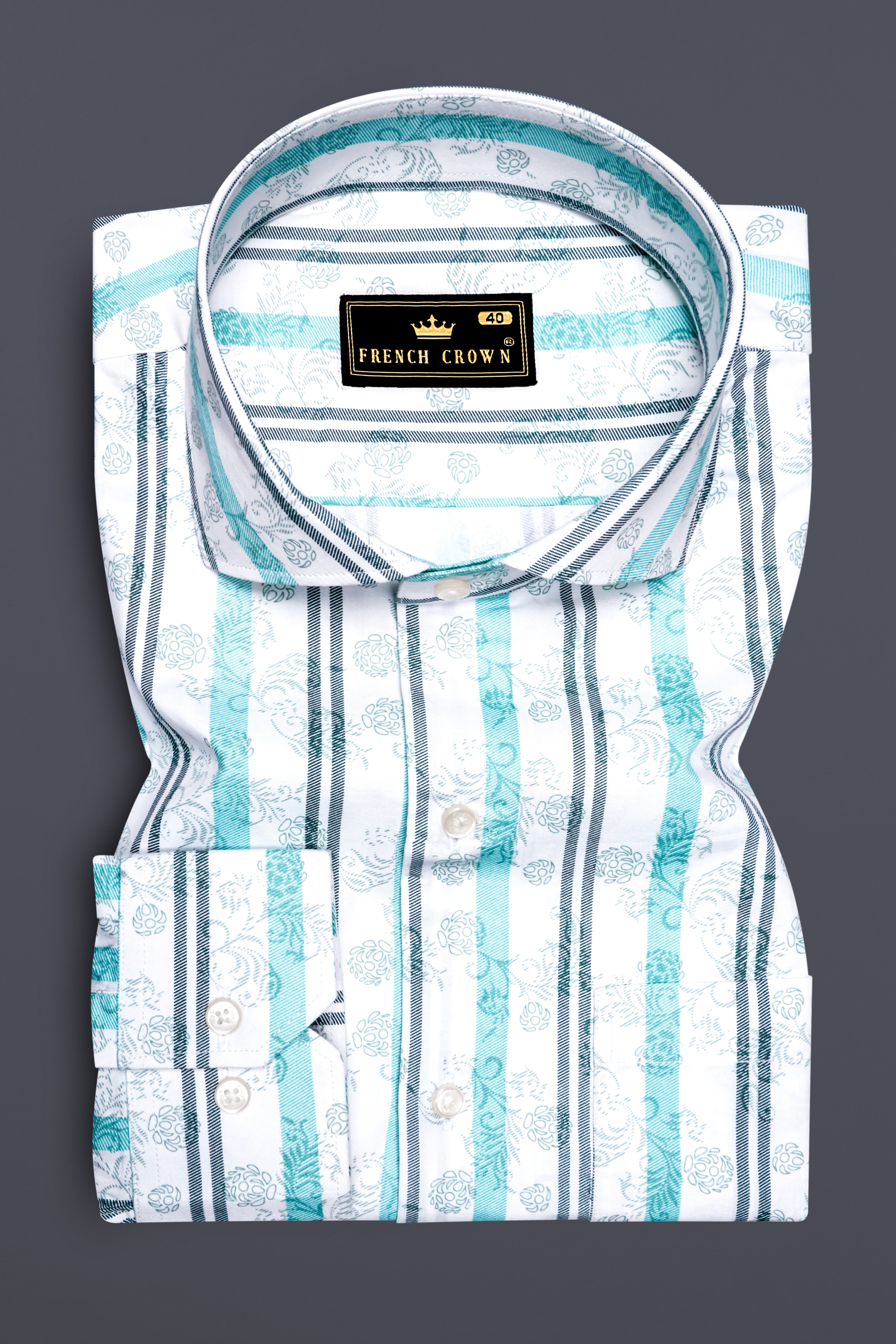 Bright White with Bluish and Celeste Gray Striped Chambray Shirt