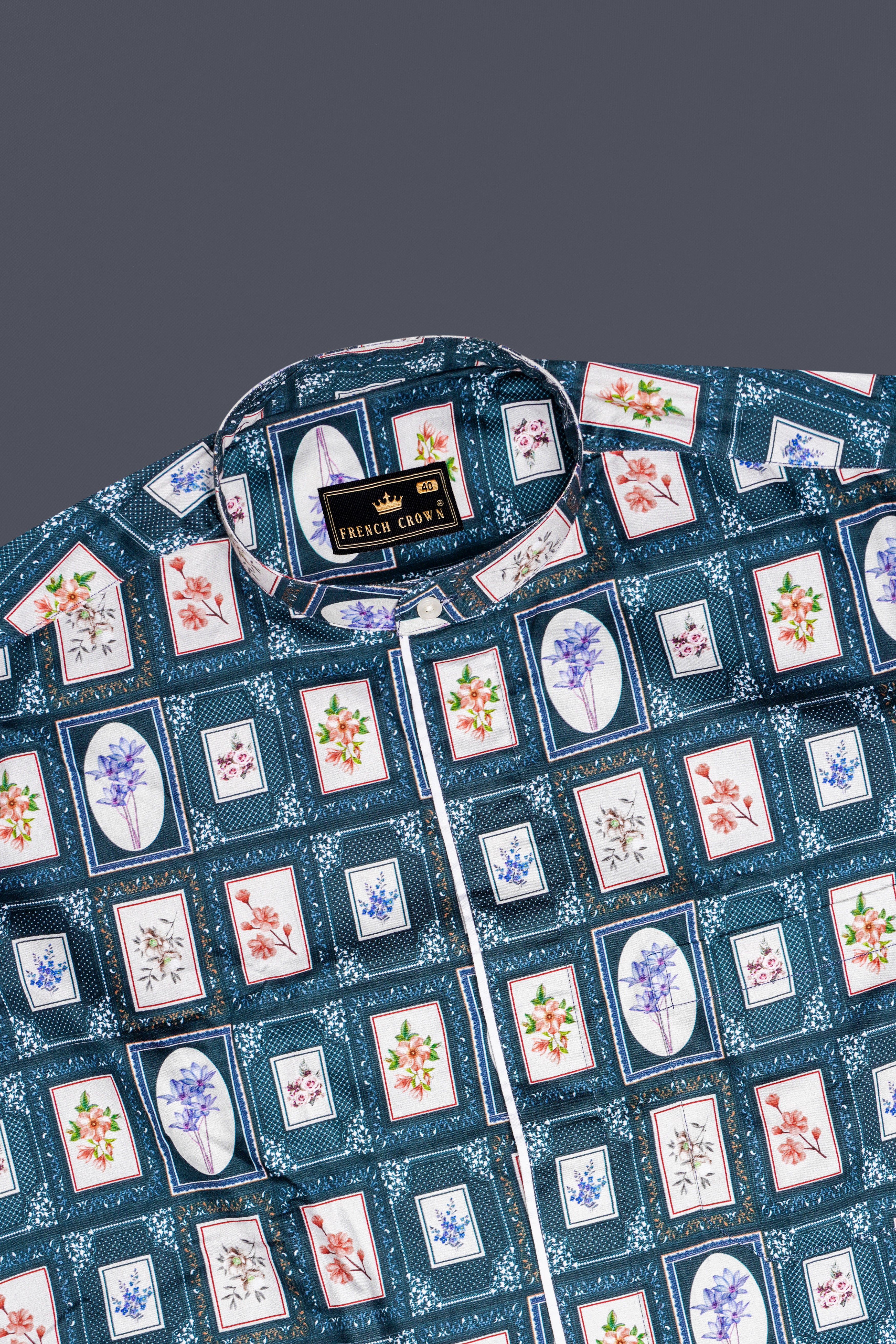 Dark Slate Blue with Wild Sand White Multicolour Printed Super Soft Premium Cotton Designer Shirt