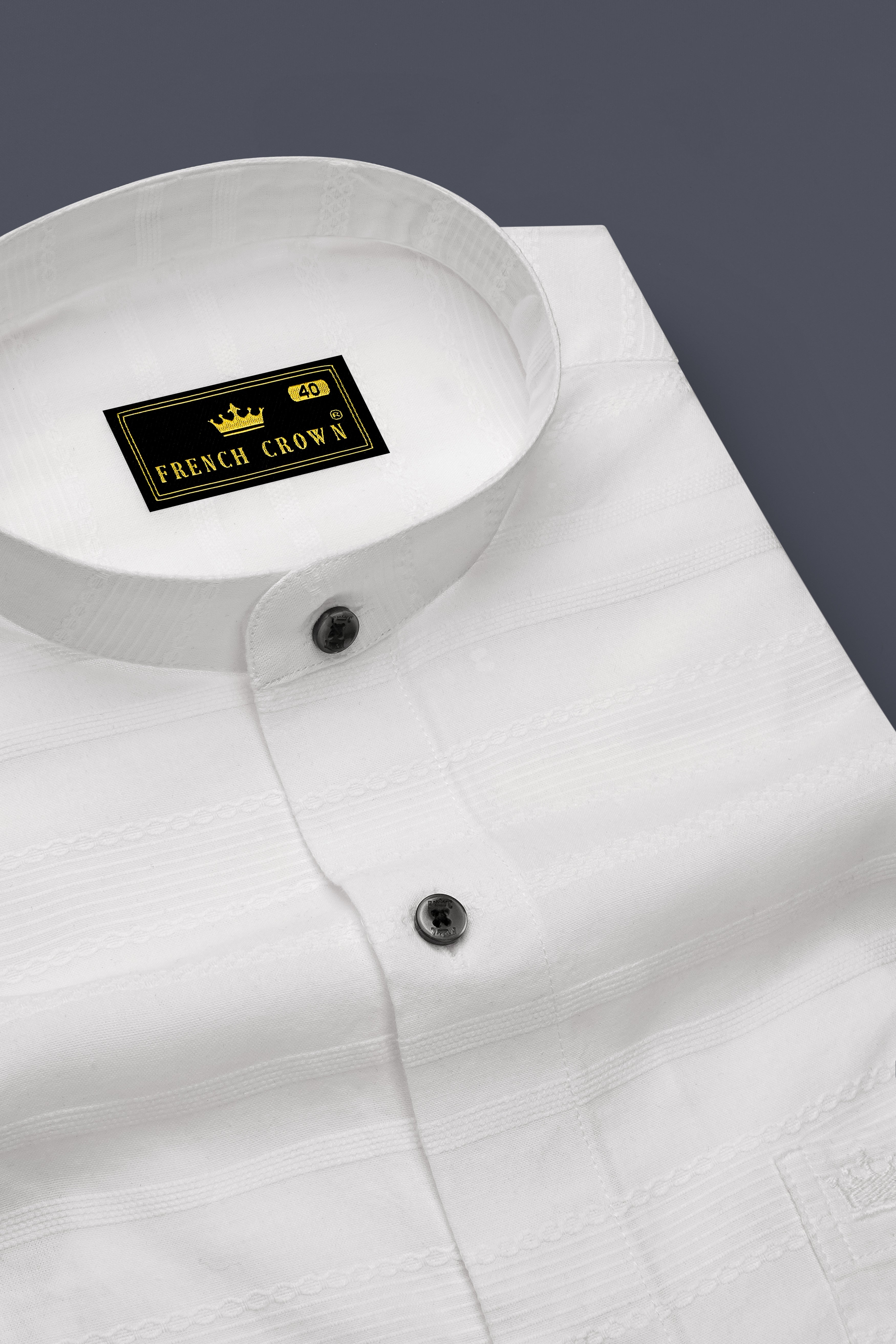 Bright White Striped Dobby Textured Premium Giza Cotton Shirt