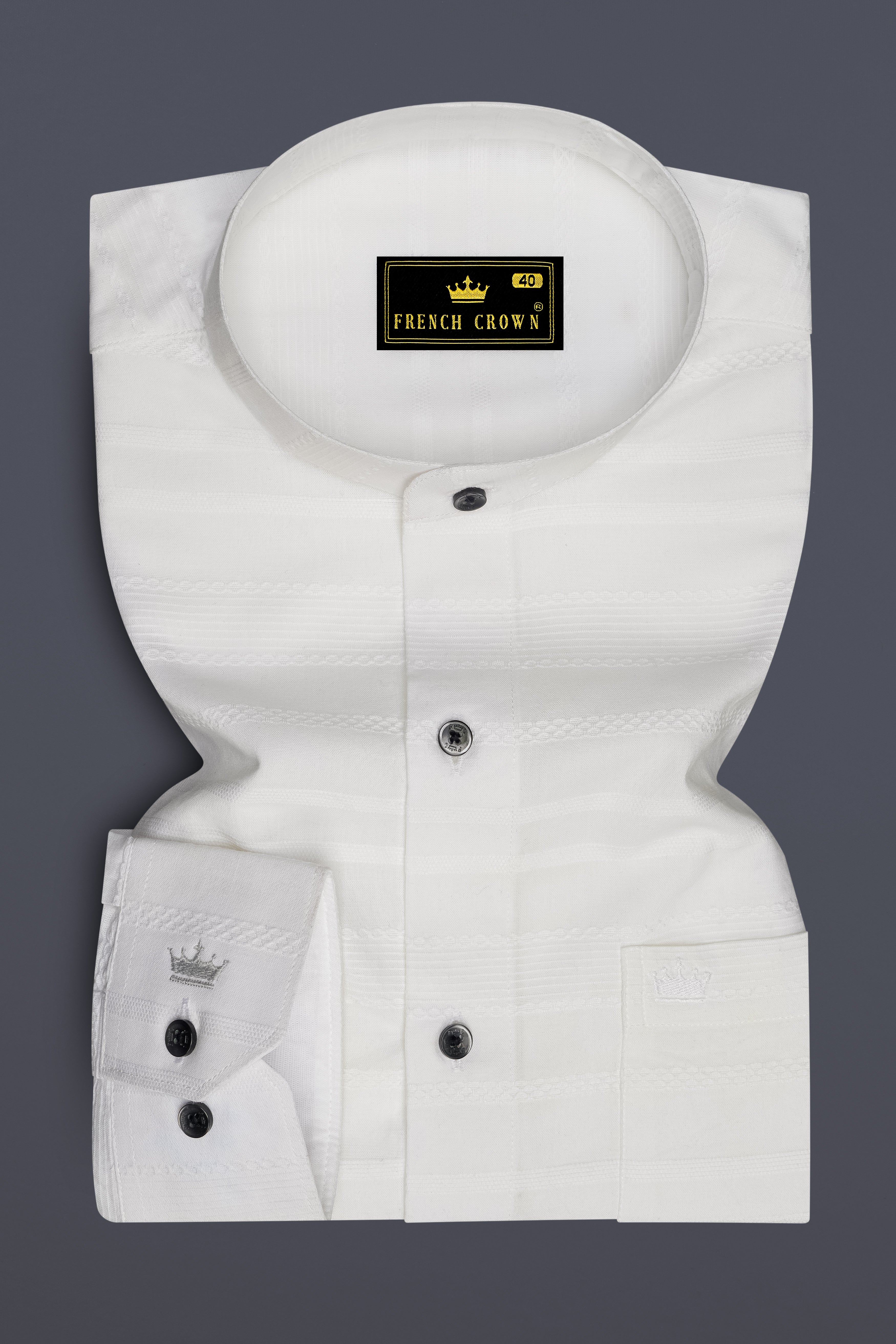 Bright White Striped Dobby Textured Premium Giza Cotton Shirt