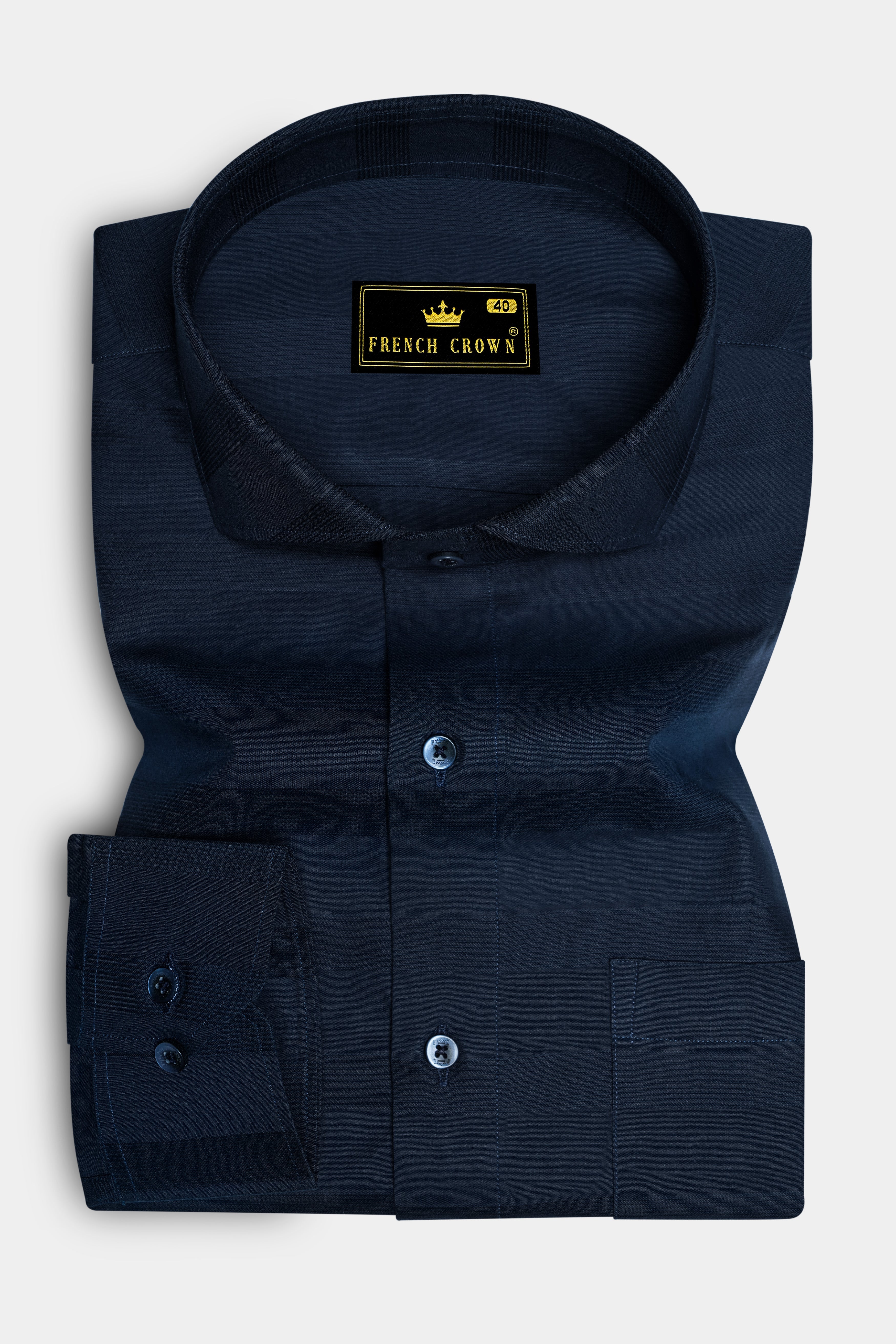 Ebony Clay Blue Dobby Textured Premium Giza Cotton Shirt