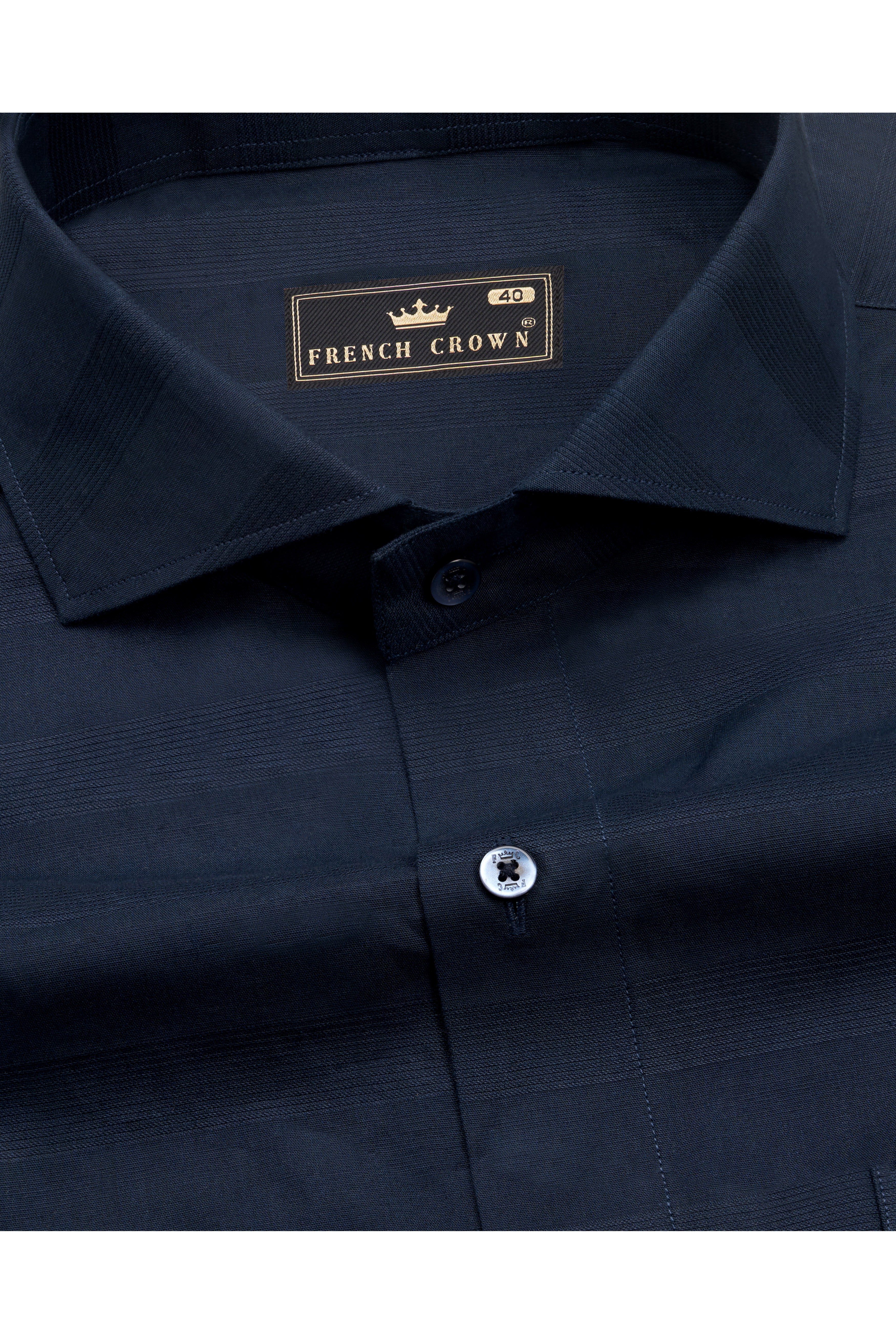 Ebony Clay Blue Dobby Textured Premium Giza Cotton Shirt