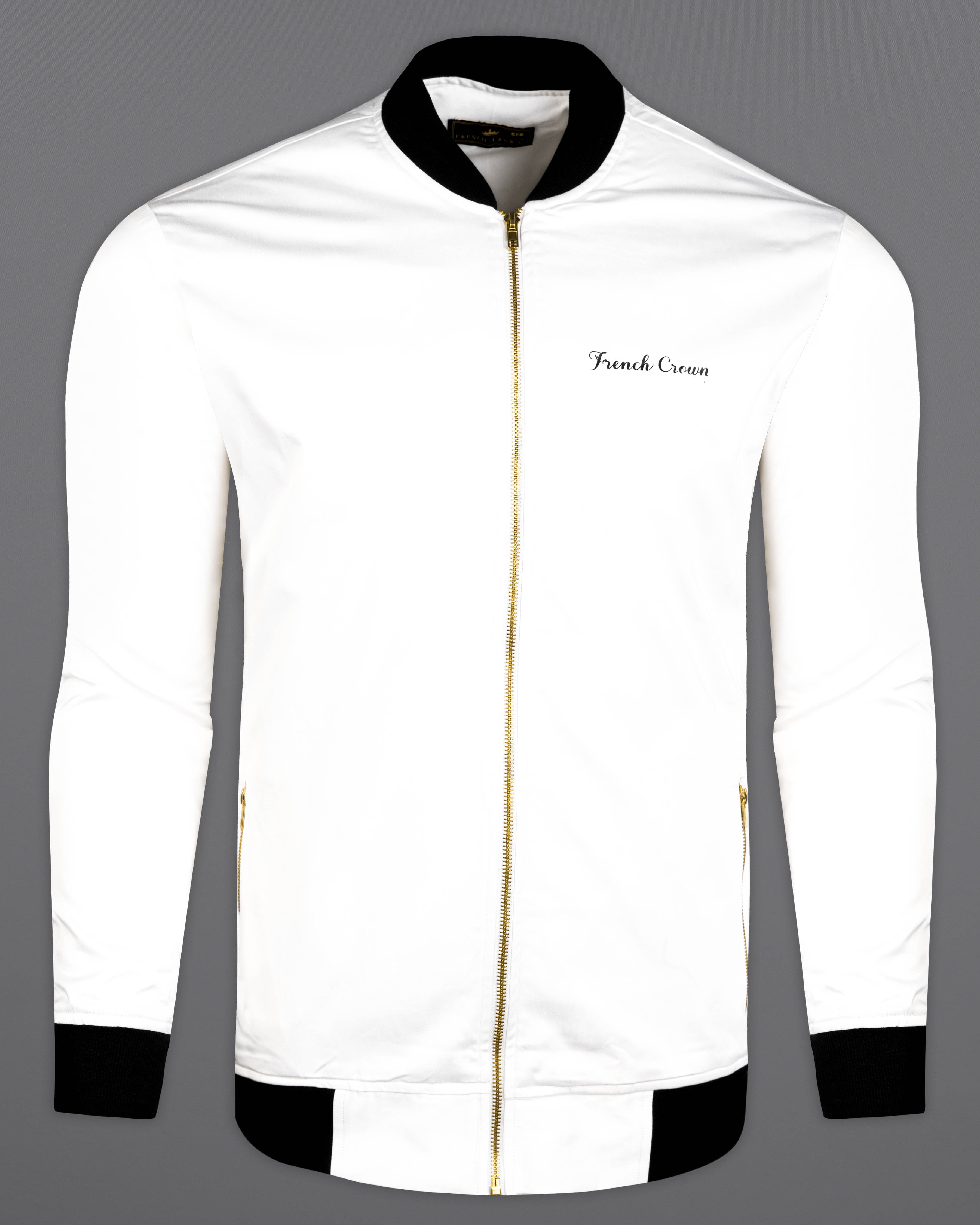 Bright White and Black Printed Premium Cotton Signature Bomber Jacket 10114-BJ-RPRT033-38, 10114-BJ-RPRT033-39, 10114-BJ-RPRT033-40, 10114-BJ-RPRT033-42, 10114-BJ-RPRT033-44, 10114-BJ-RPRT033-46, 10114-BJ-RPRT033-48, 10114-BJ-RPRT033-50, 10114-BJ-RPRT033-52