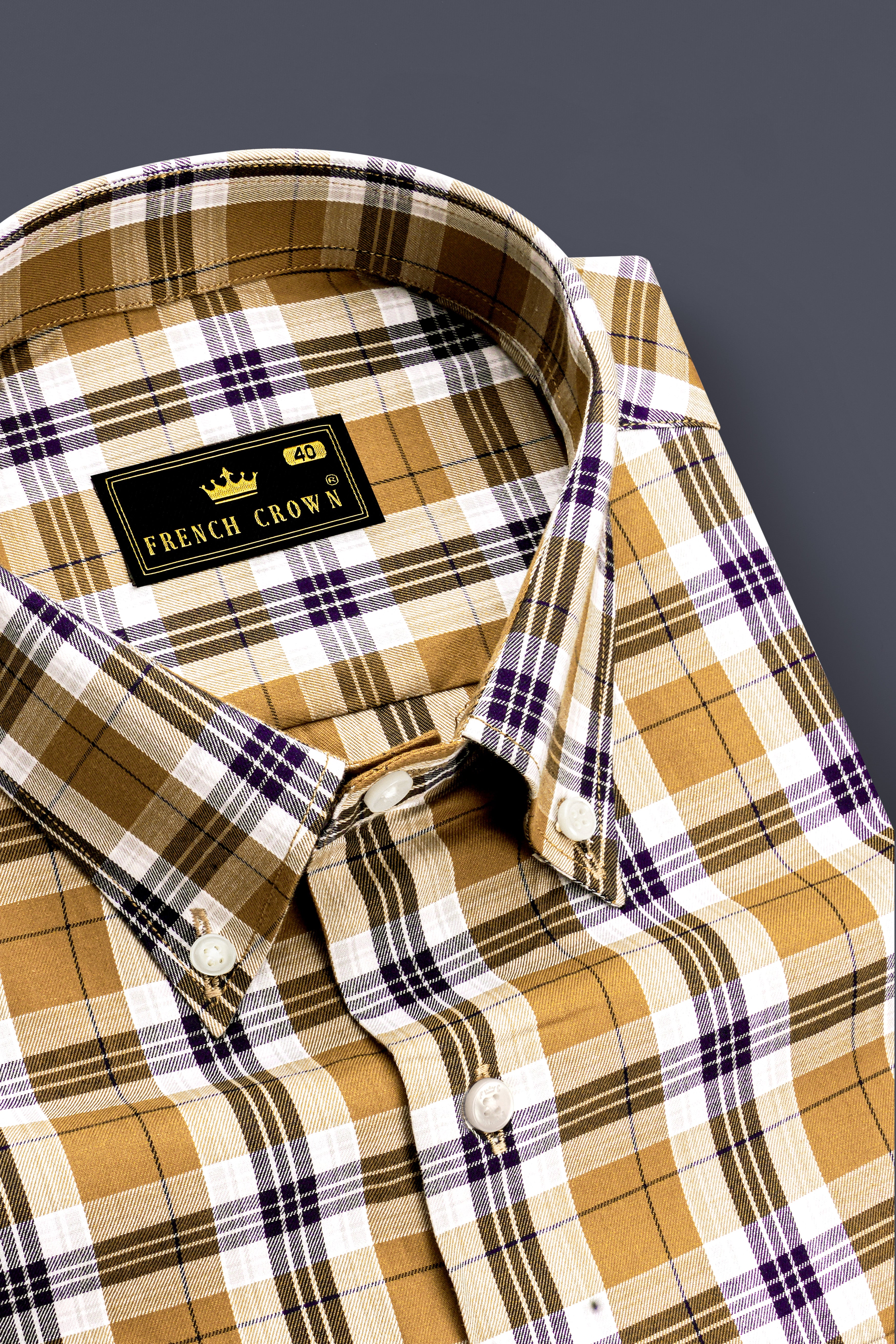 Driftwood Brown and Haiti Blue Twill Checkered Premium Cotton Shirt