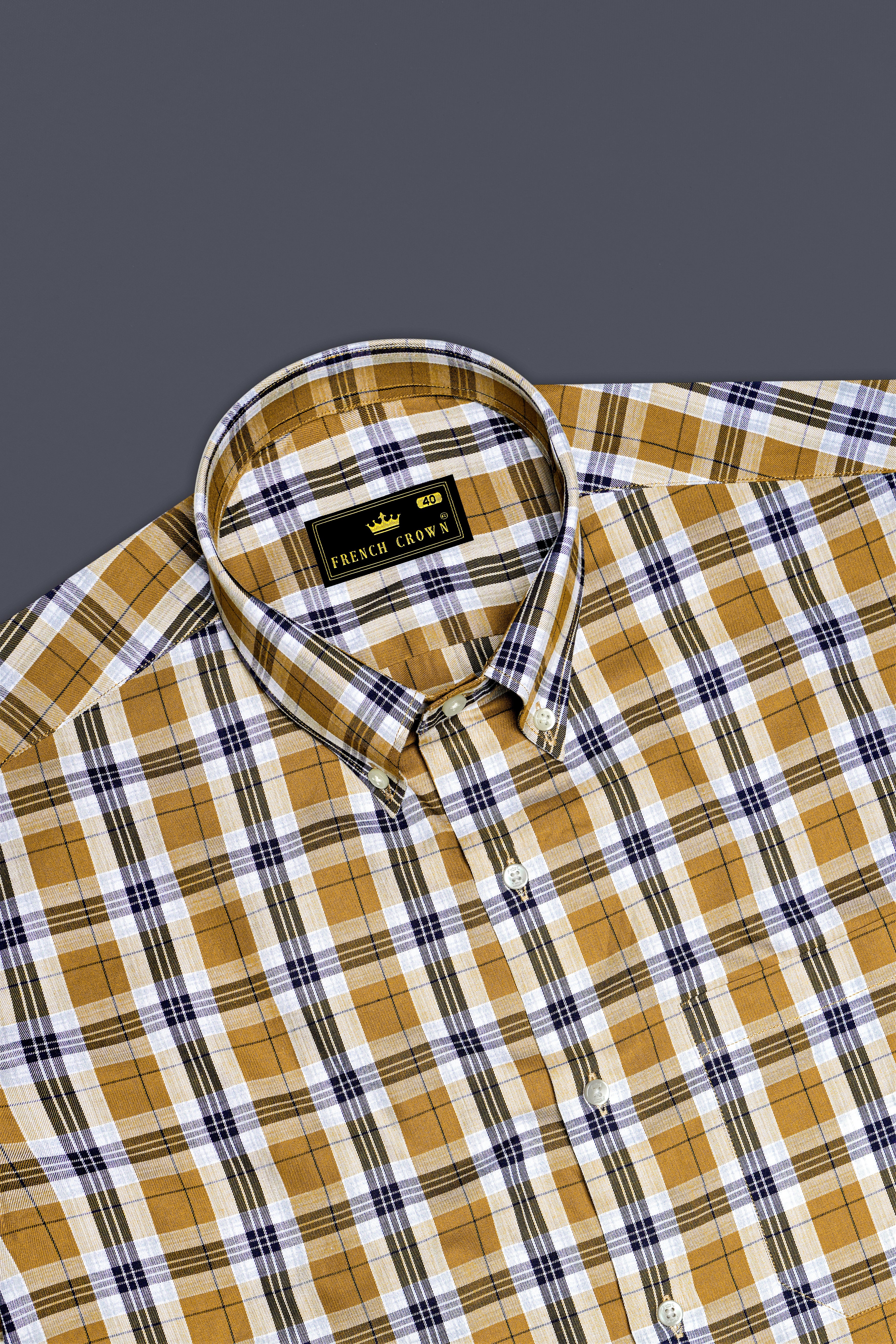 Driftwood Brown and Haiti Blue Twill Checkered Premium Cotton Shirt