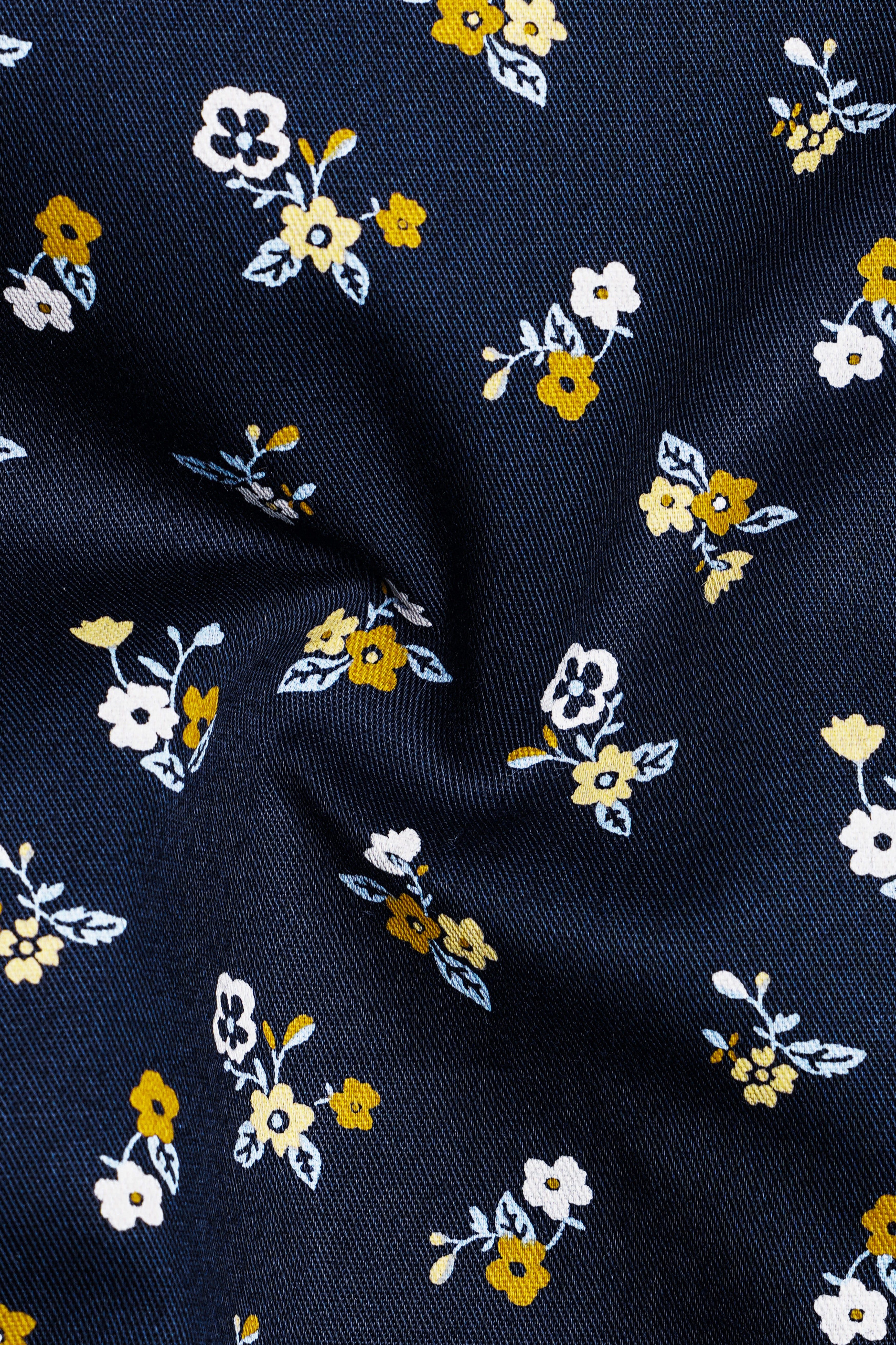 Ebony Blue Ditsy Printed Twill Premium Cotton Shirt