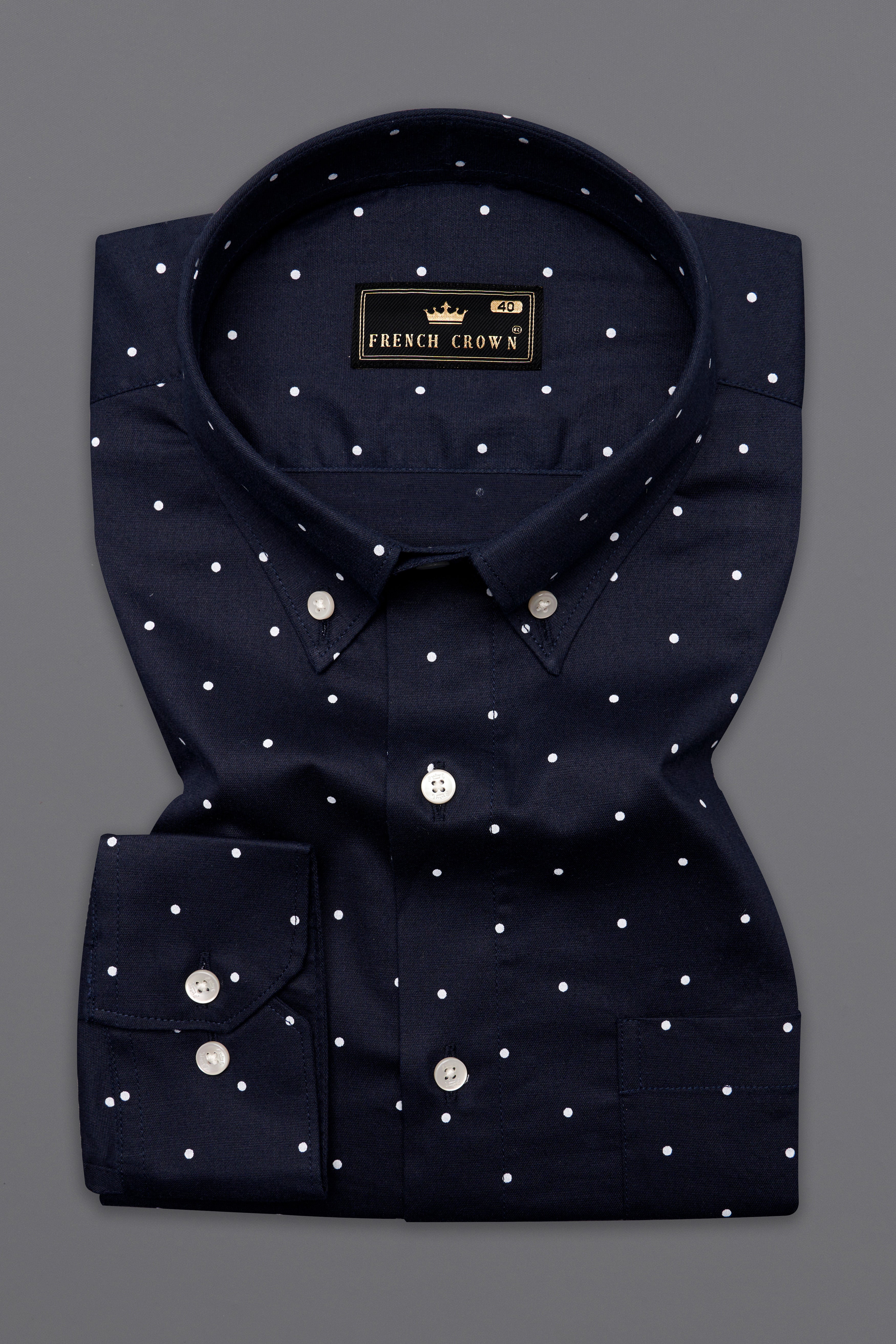 Cinder Navy Blue Polka Dotted Chambray Shirt 10157-BD-38, 10157-BD-H-38, 10157-BD-39, 10157-BD-H-39, 10157-BD-40, 10157-BD-H-40, 10157-BD-42, 10157-BD-H-42, 10157-BD-44, 10157-BD-H-44, 10157-BD-46, 10157-BD-H-46, 10157-BD-48, 10157-BD-H-48, 10157-BD-50, 10157-BD-H-50, 10157-BD-52, 10157-BD-H-52