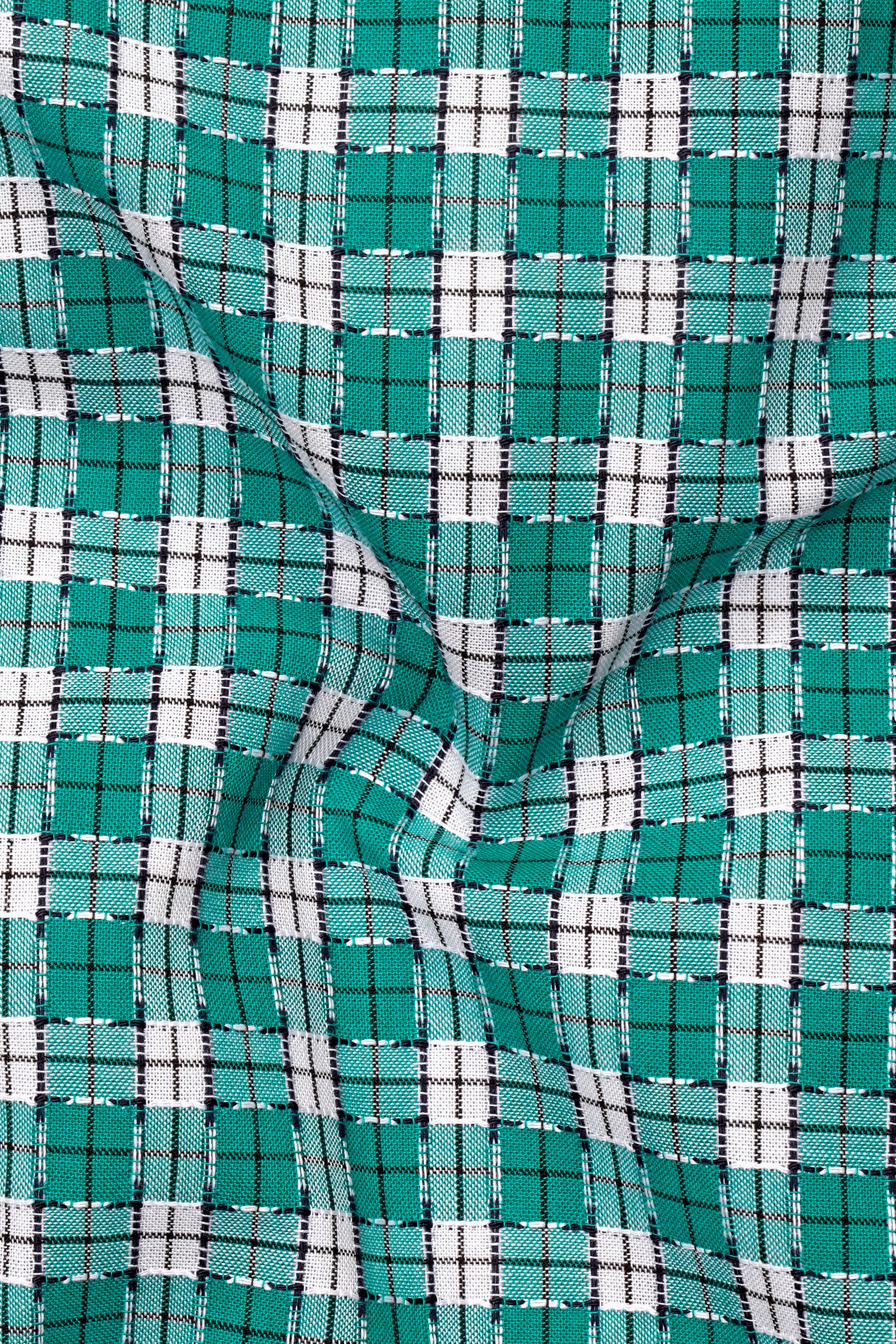 Gossamer Green and White Checkered Dobby Textured Premium Giza Cotton Shirt