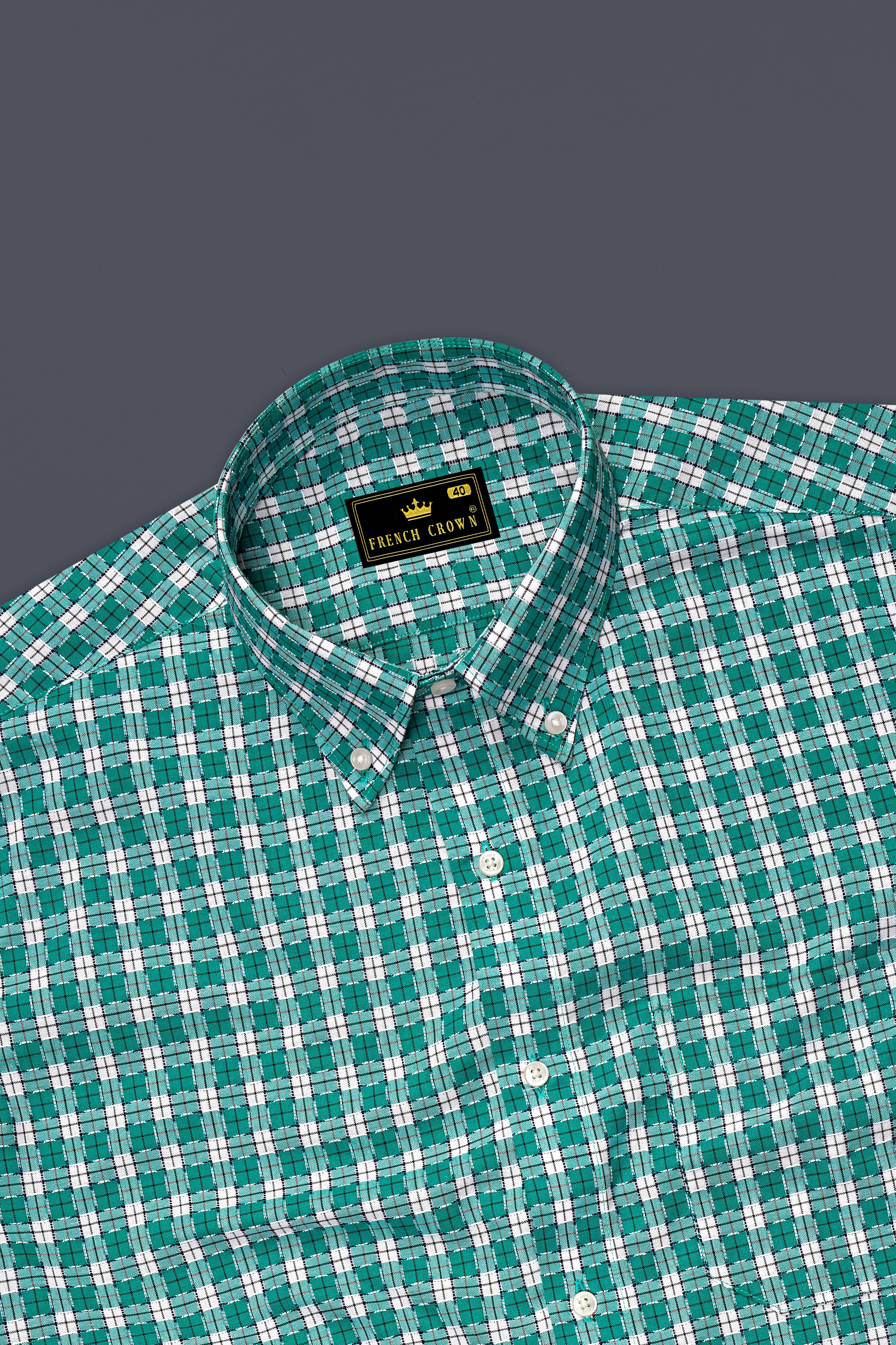 Gossamer Green and White Checkered Dobby Textured Premium Giza Cotton Shirt