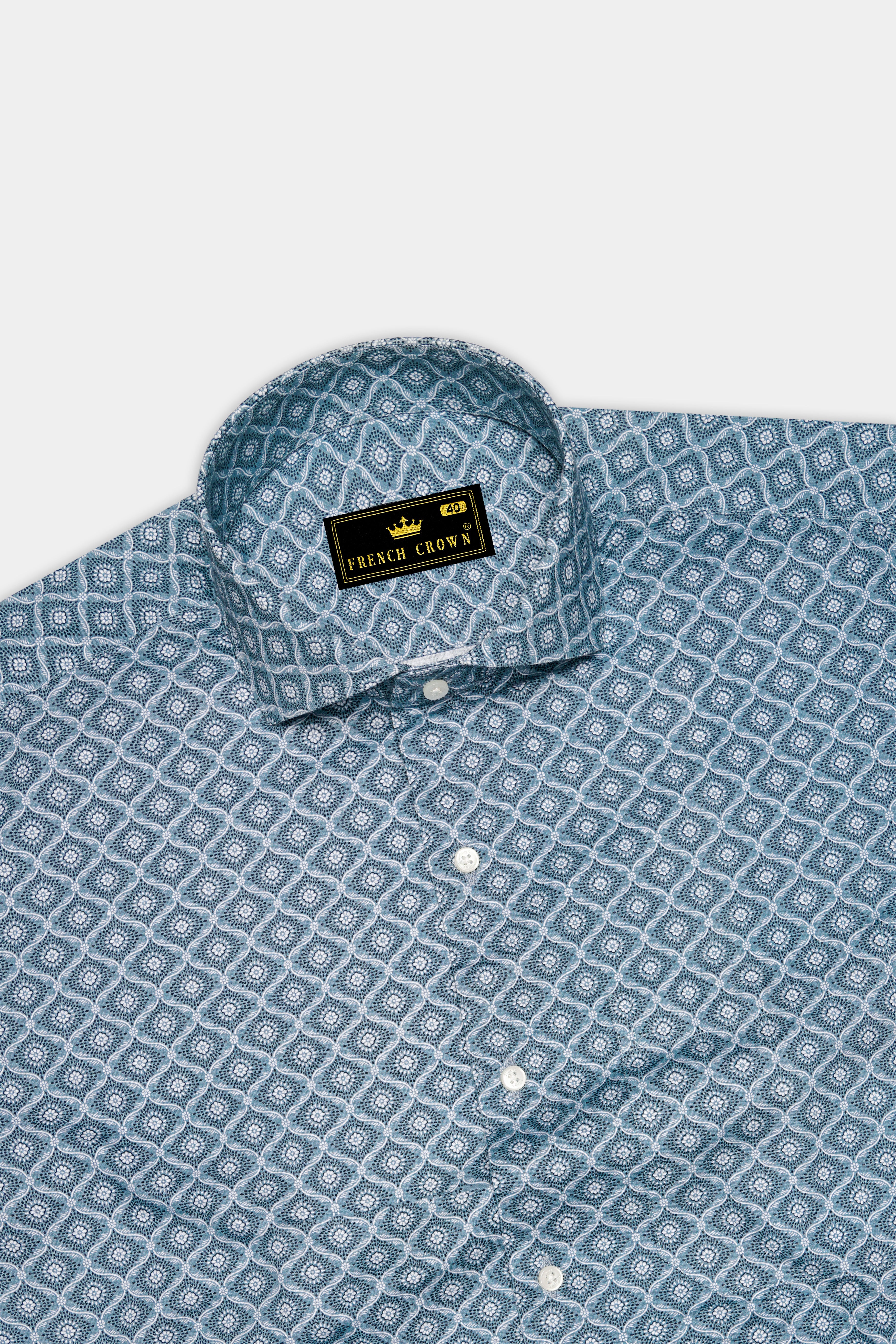 Moonstone Gray and White Printed Premium Cotton Shirt