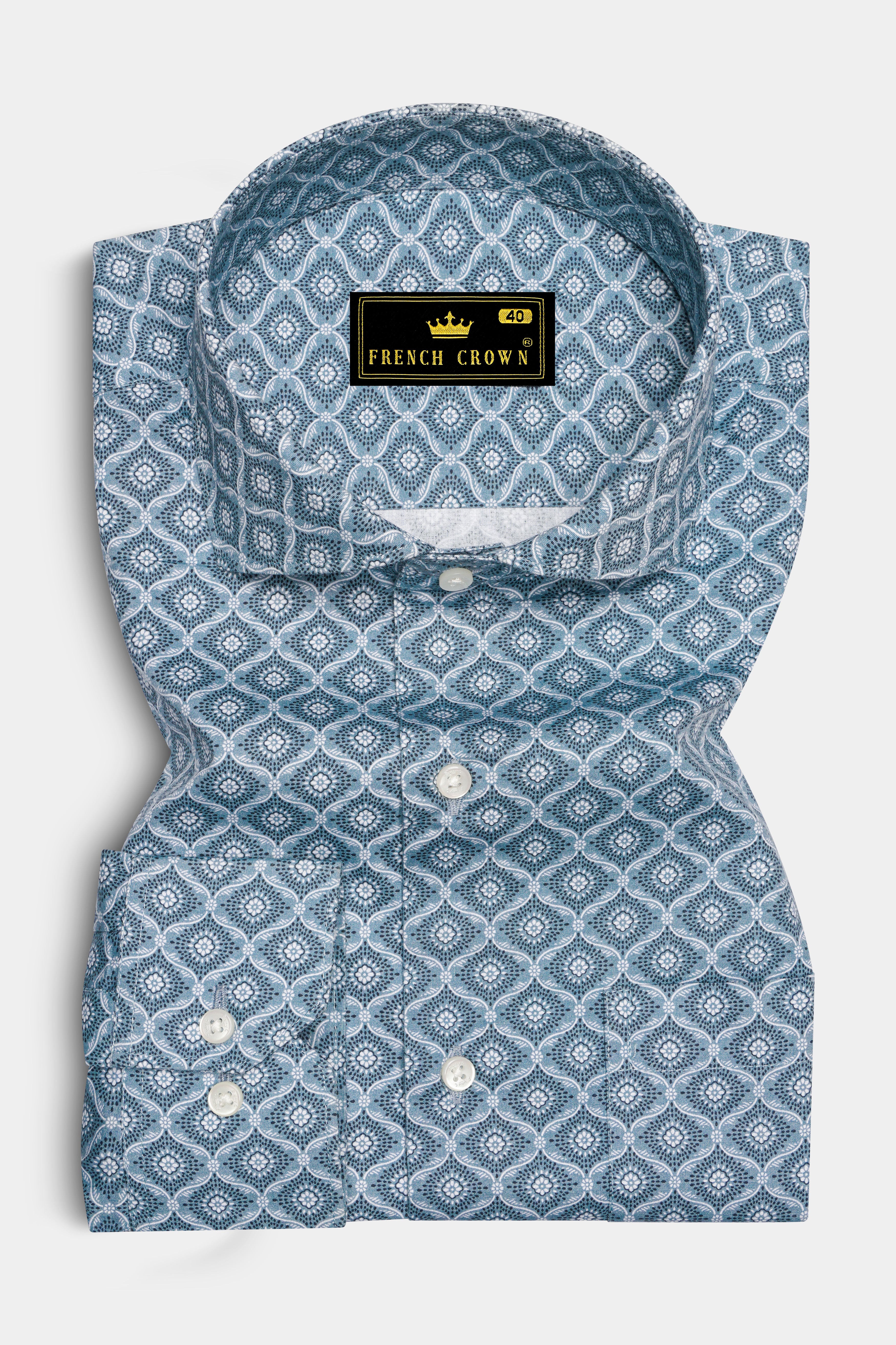 Moonstone Gray and White Printed Premium Cotton Shirt