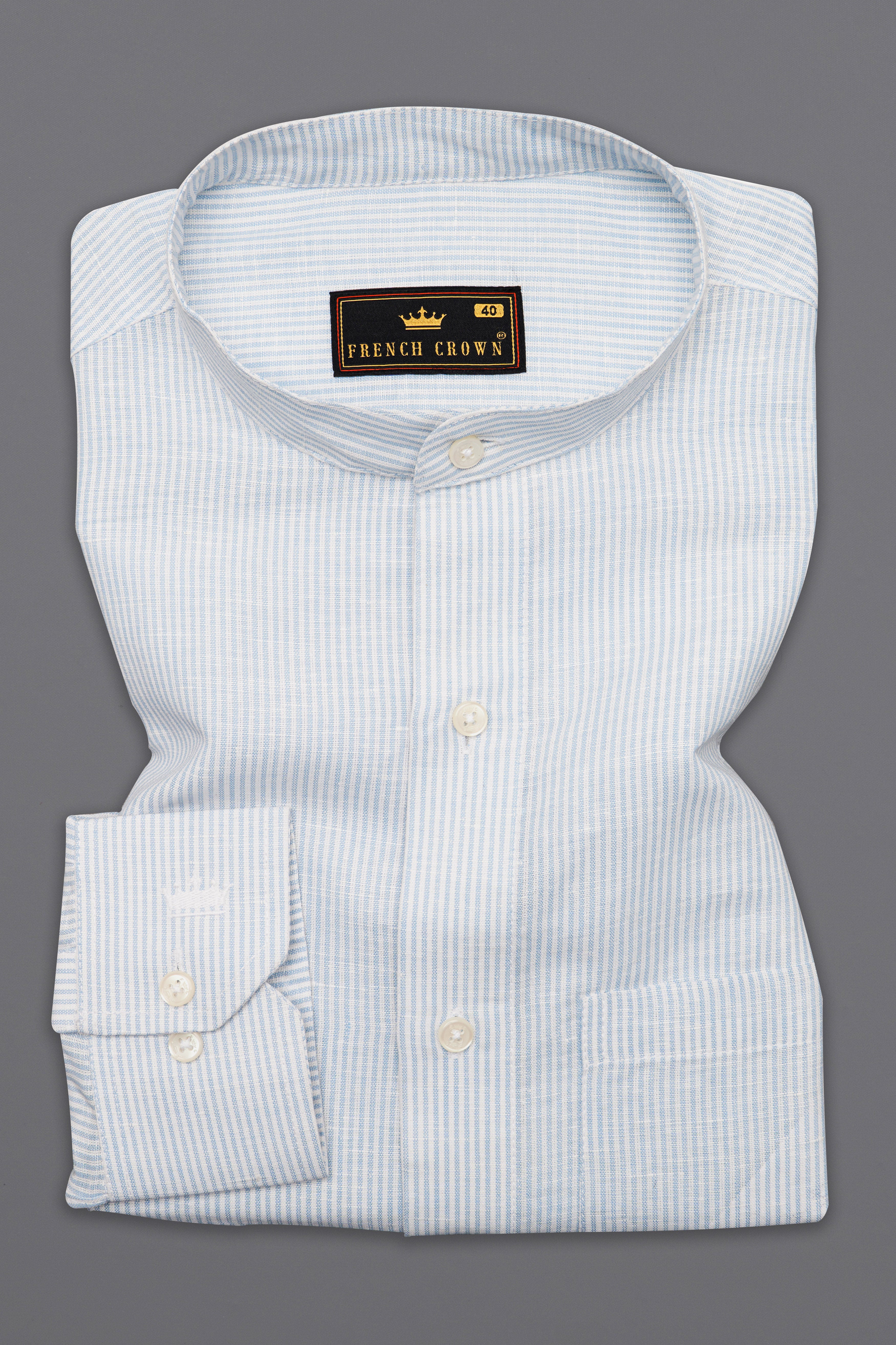Periwinkle Blue and White Pinstriped Linen Shirt