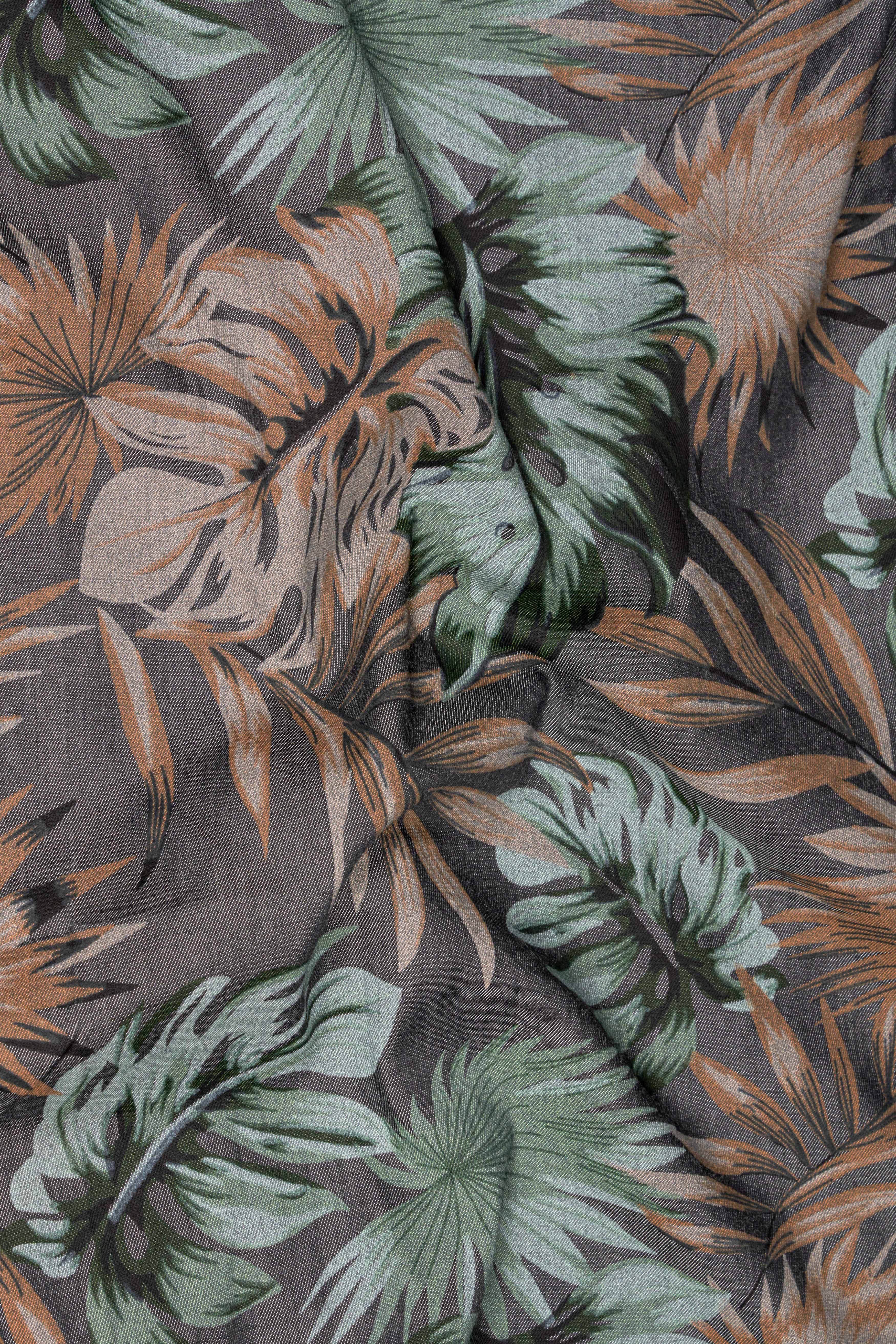 Fuscous Grey with Multi-Coloured Tropical Printed Chambray Designer Shirt