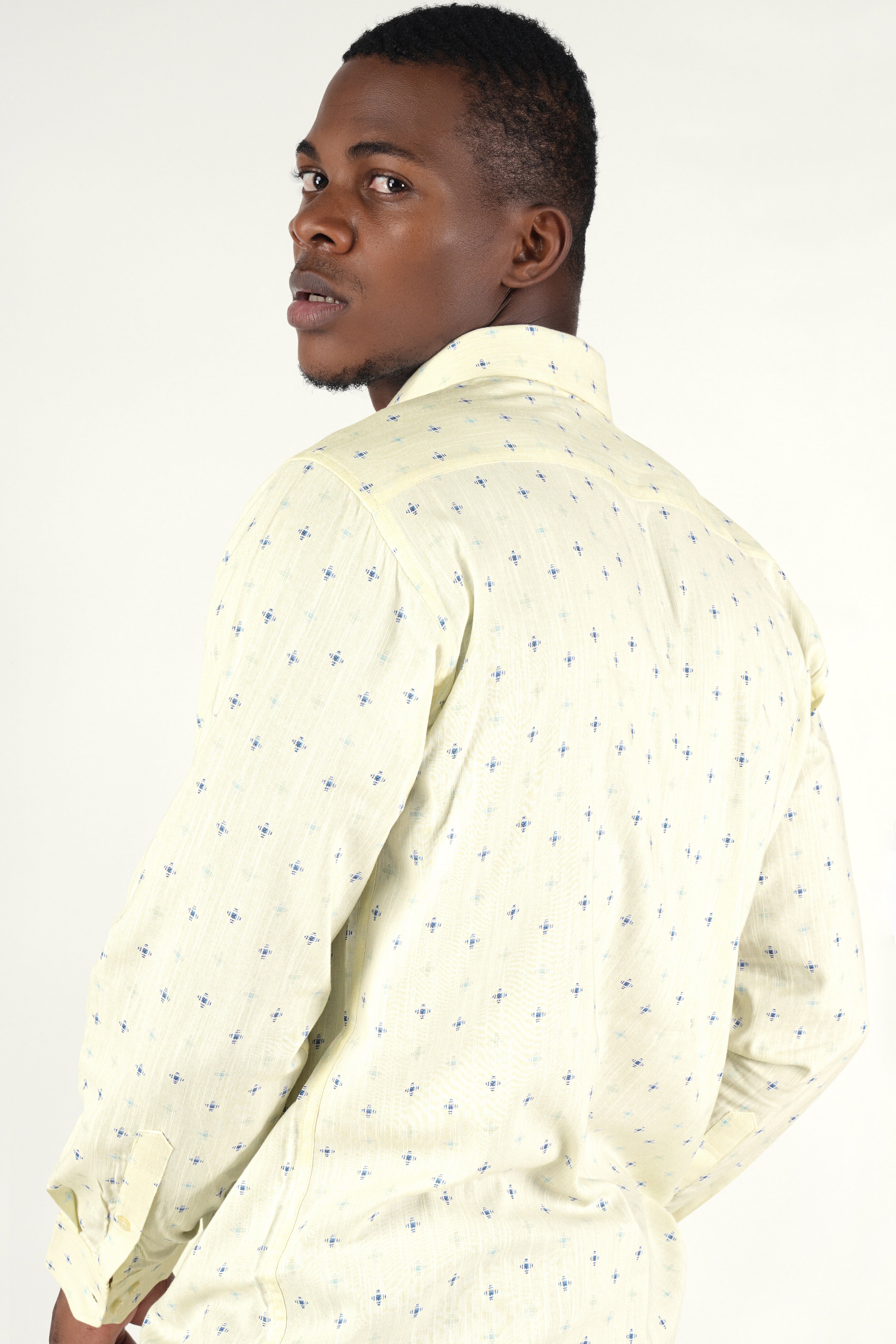 Bone Beige with Bayoux Blue Textured Premium Tencel Shirt