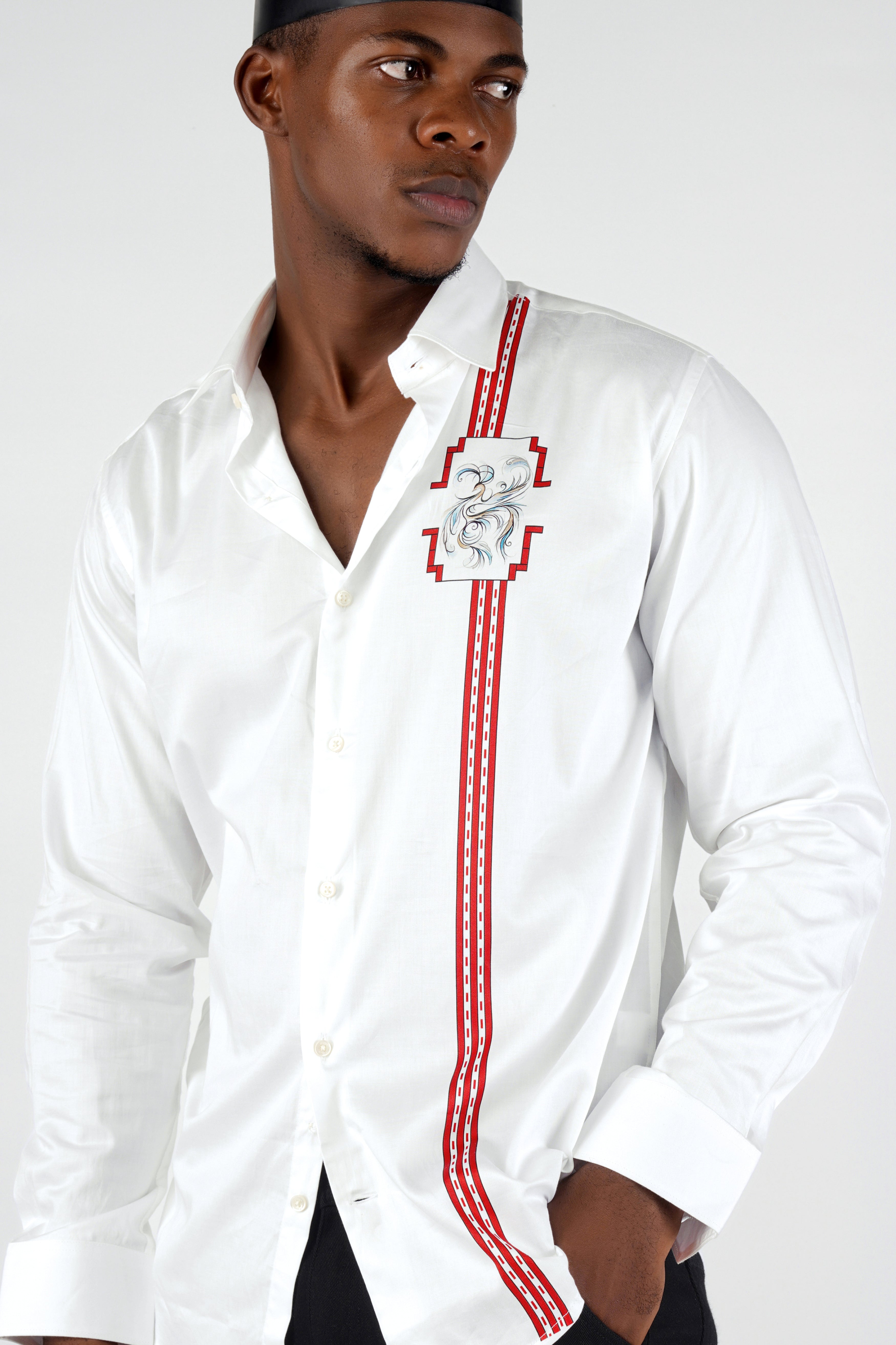 Bright White with Thunderbird Red Printed Super Soft Premium Cotton Shirt