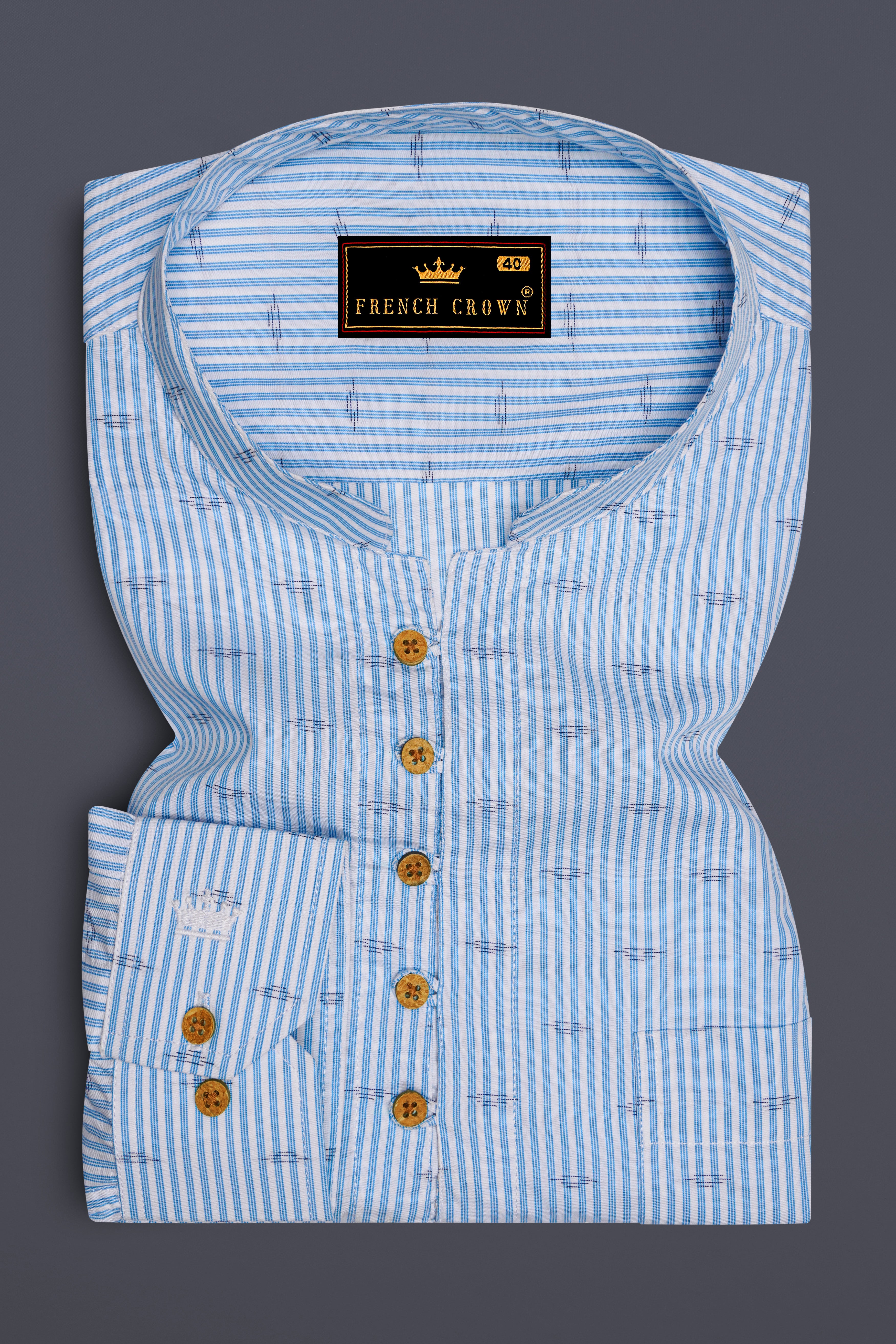 Carolina Sky Blue Striped Premium Cotton Kurta Shirt