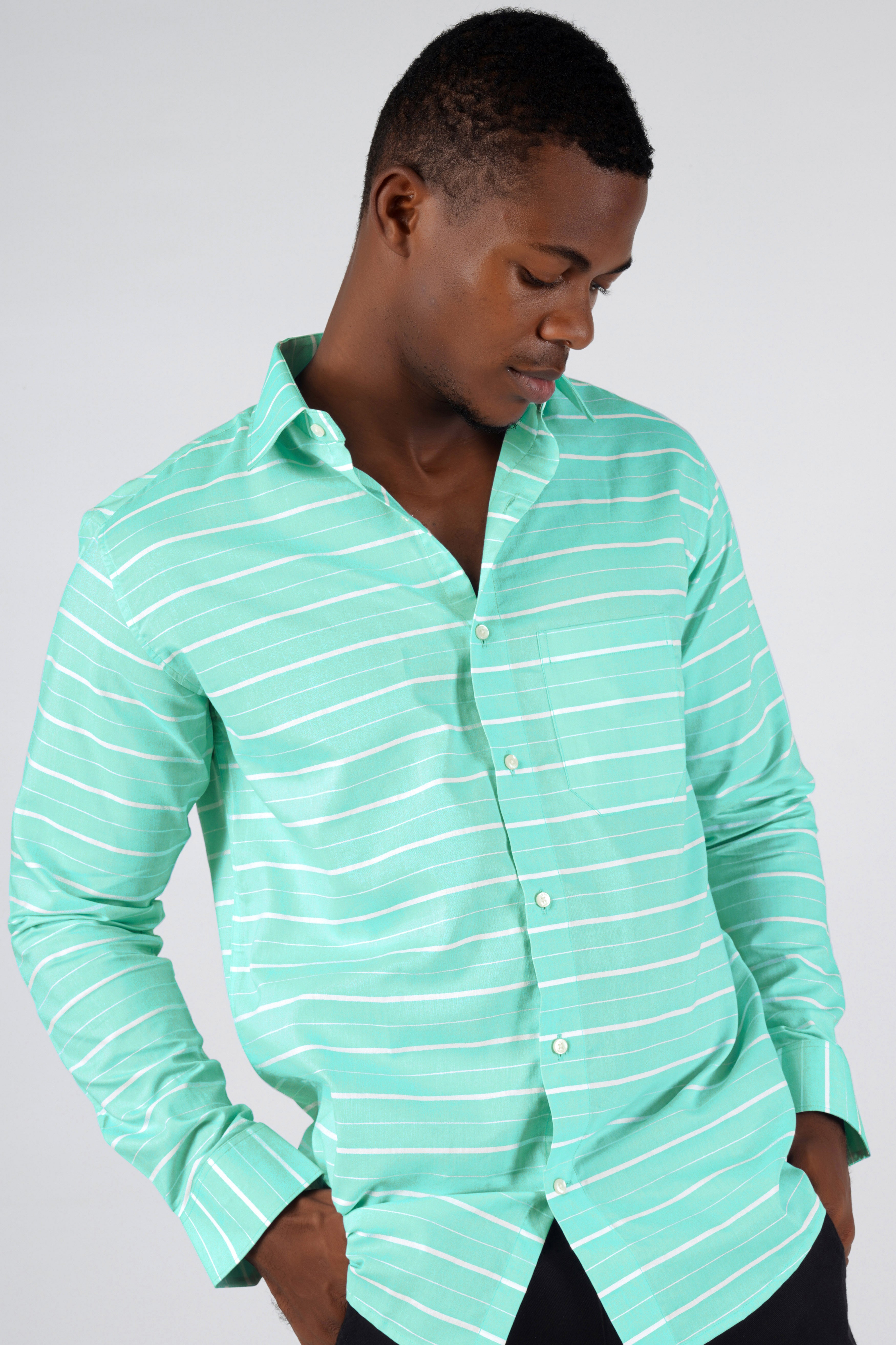 Morning Aqua Blue with White Striped Royal Oxford Shirt