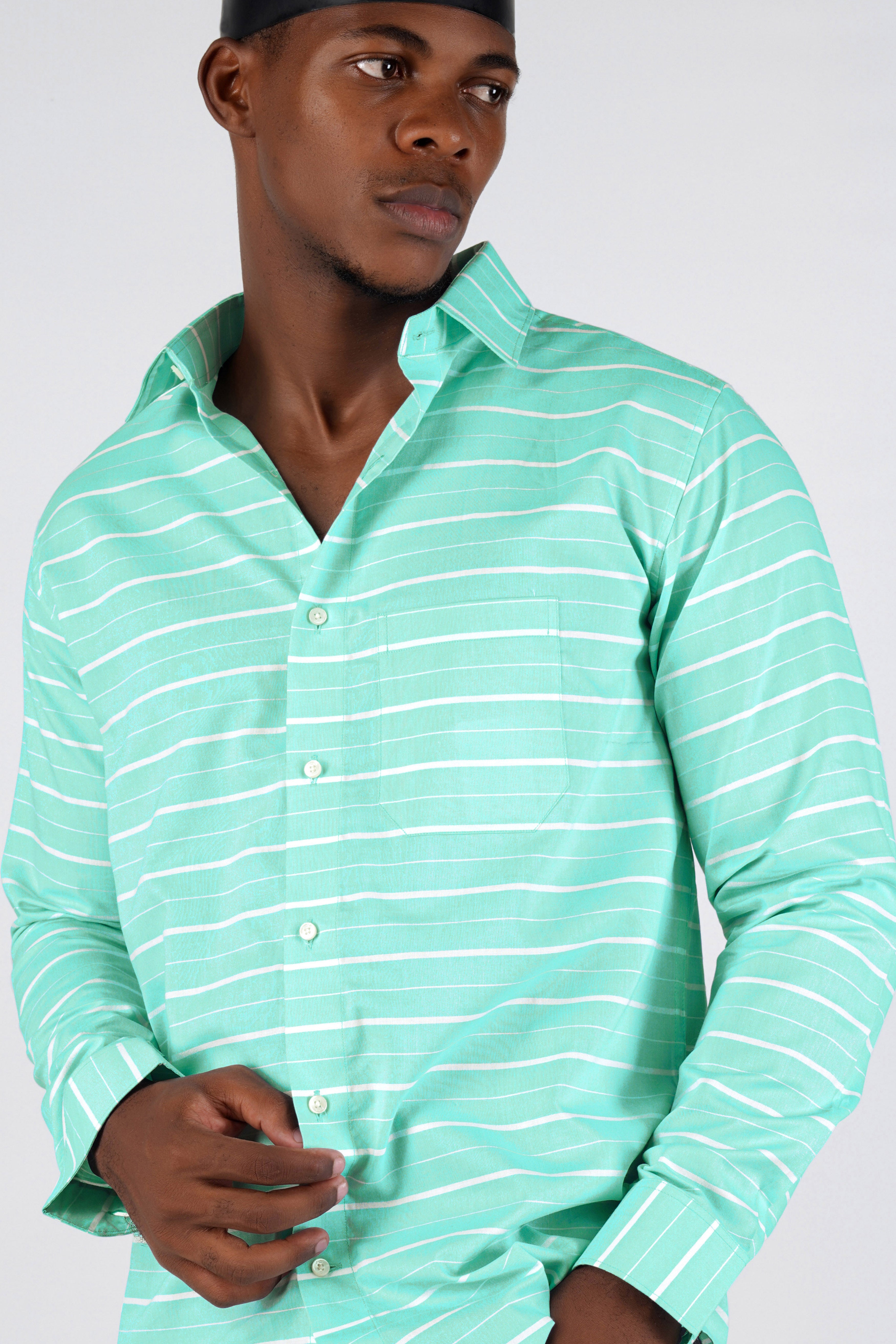 Morning Aqua Blue with White Striped Royal Oxford Shirt