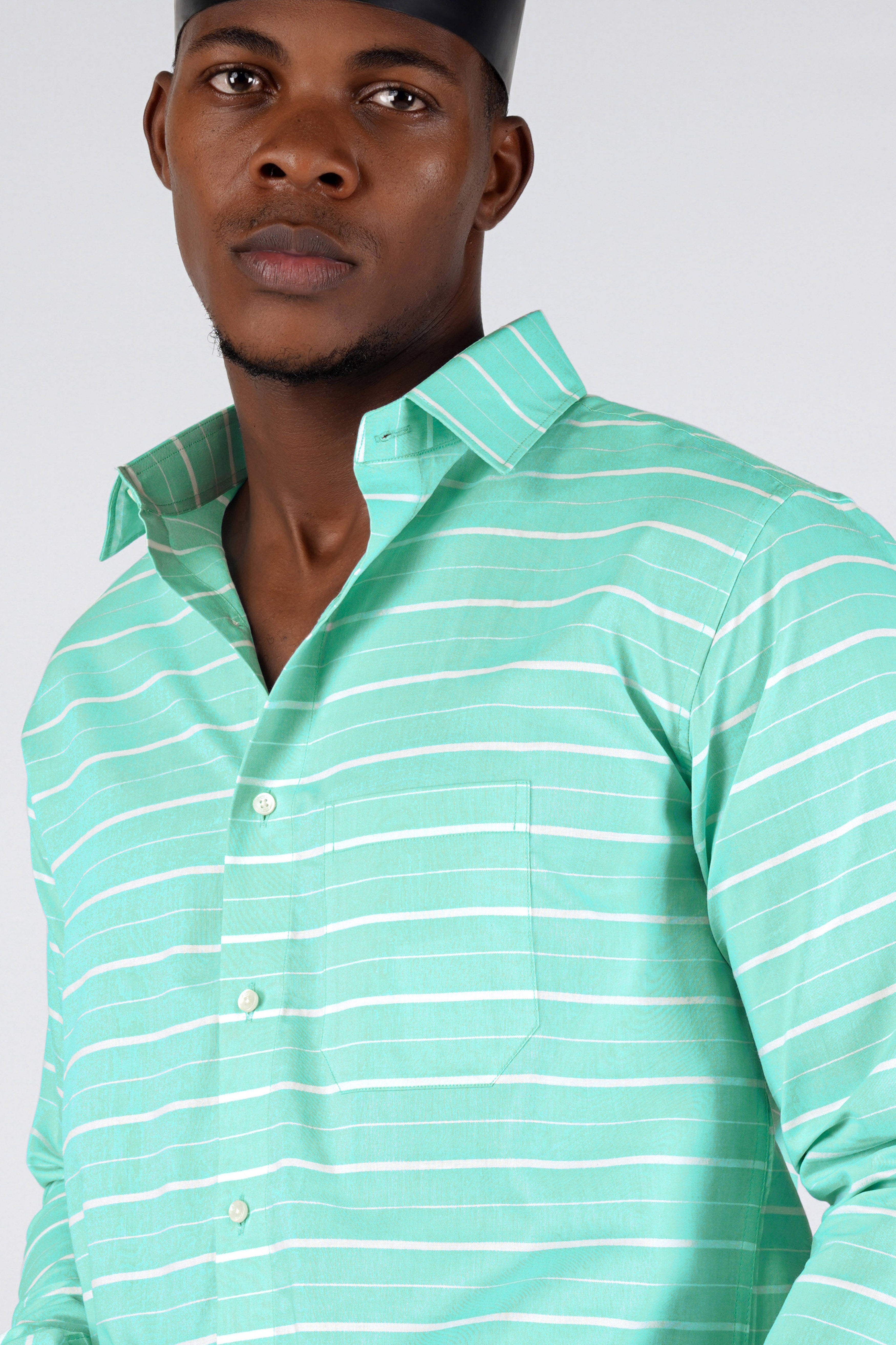 Morning Aqua Blue with White Striped Royal Oxford Shirt