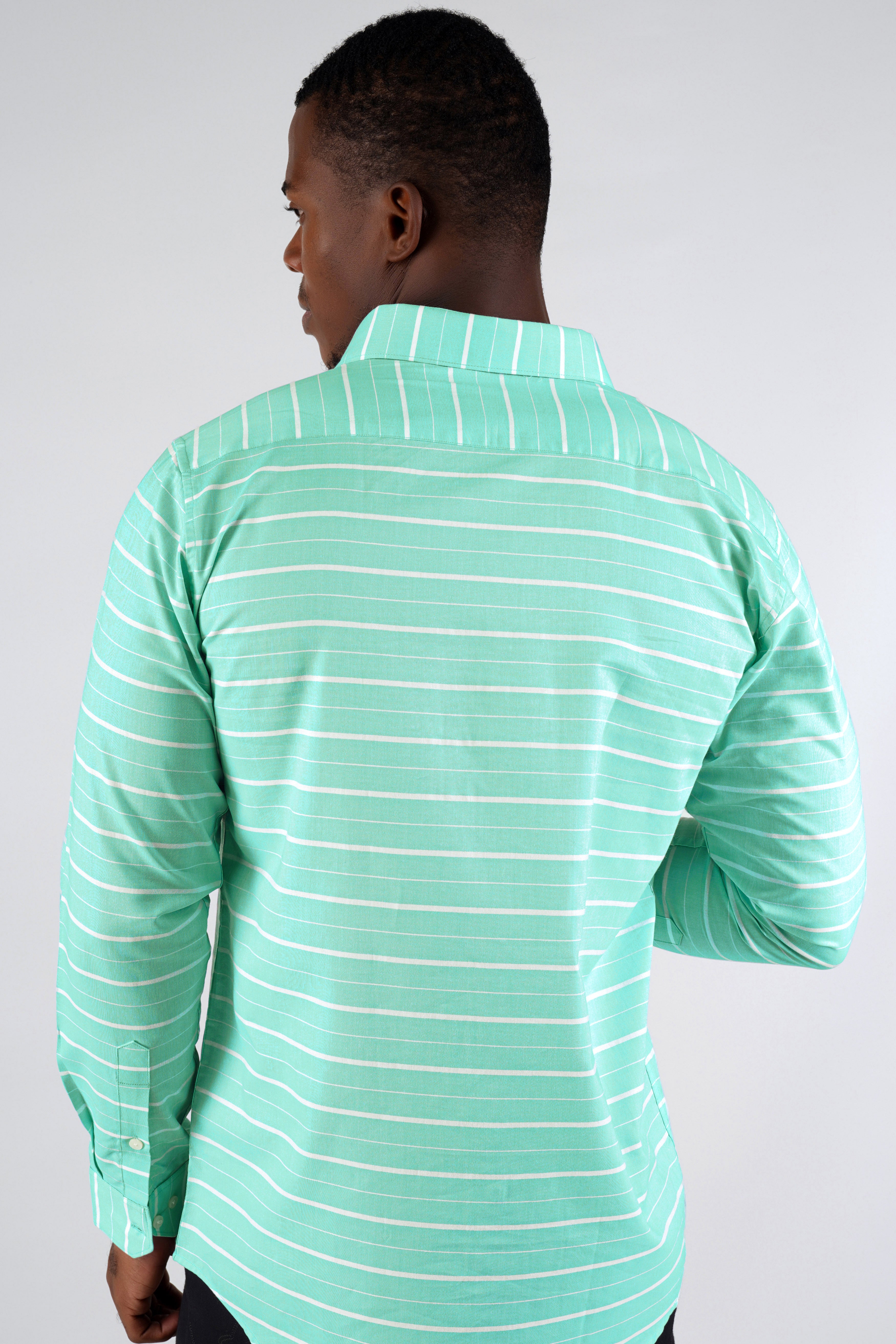 Morning Aqua Blue with White Striped Royal Oxford Shirt
